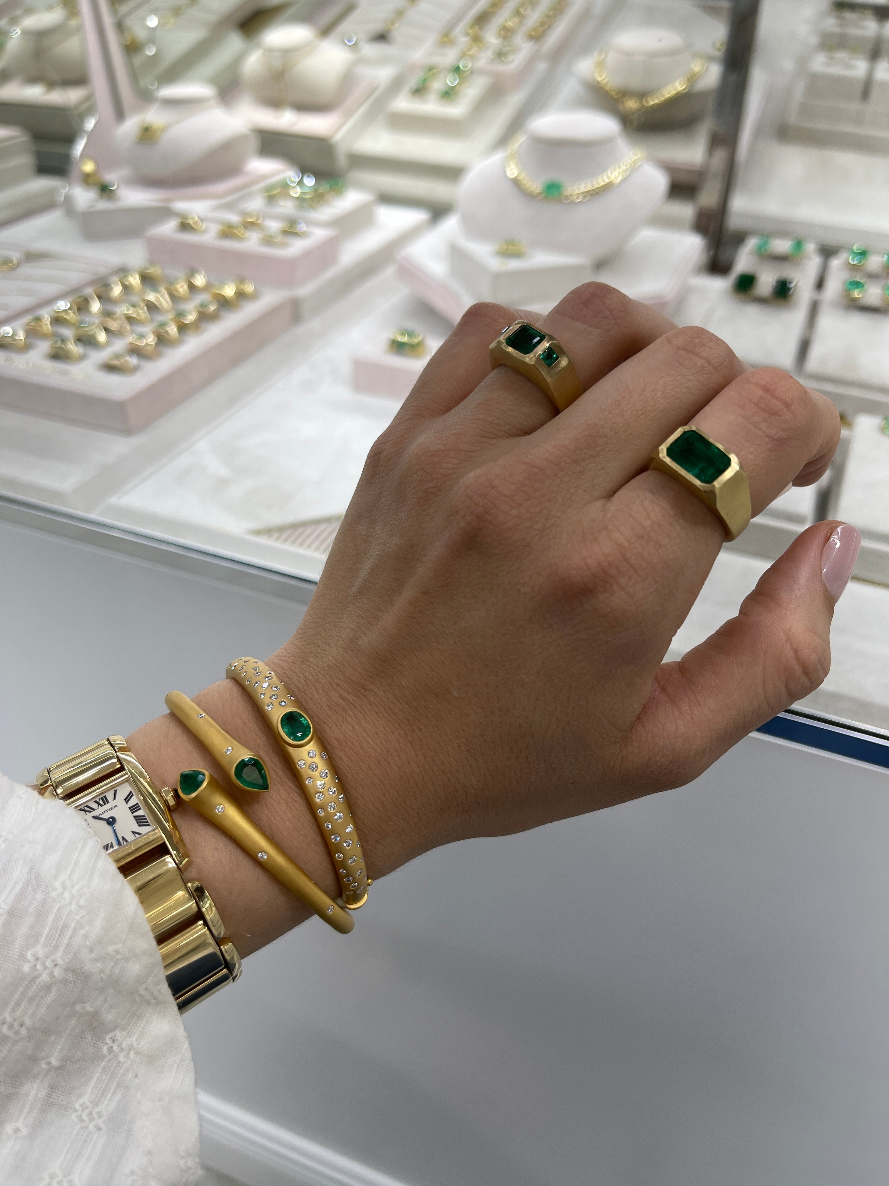 2.93tcw Pear Emerald & Diamond Bypass Cuff Bangle Bracelet 18K - JR Colombian Emeralds