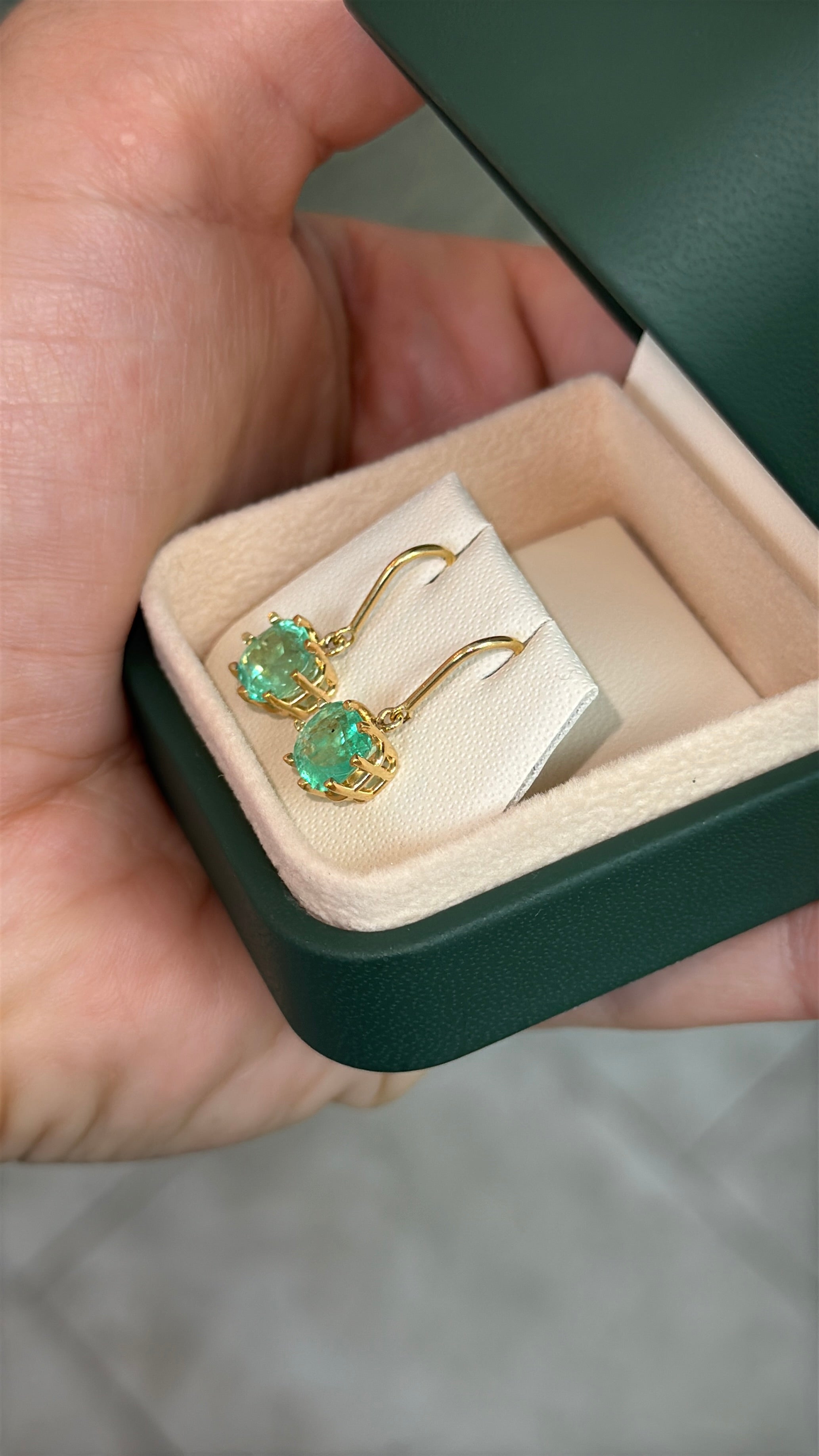 2.95tcw Multi Prong Colombian Emerald Cushion Cut French Hook Earrings