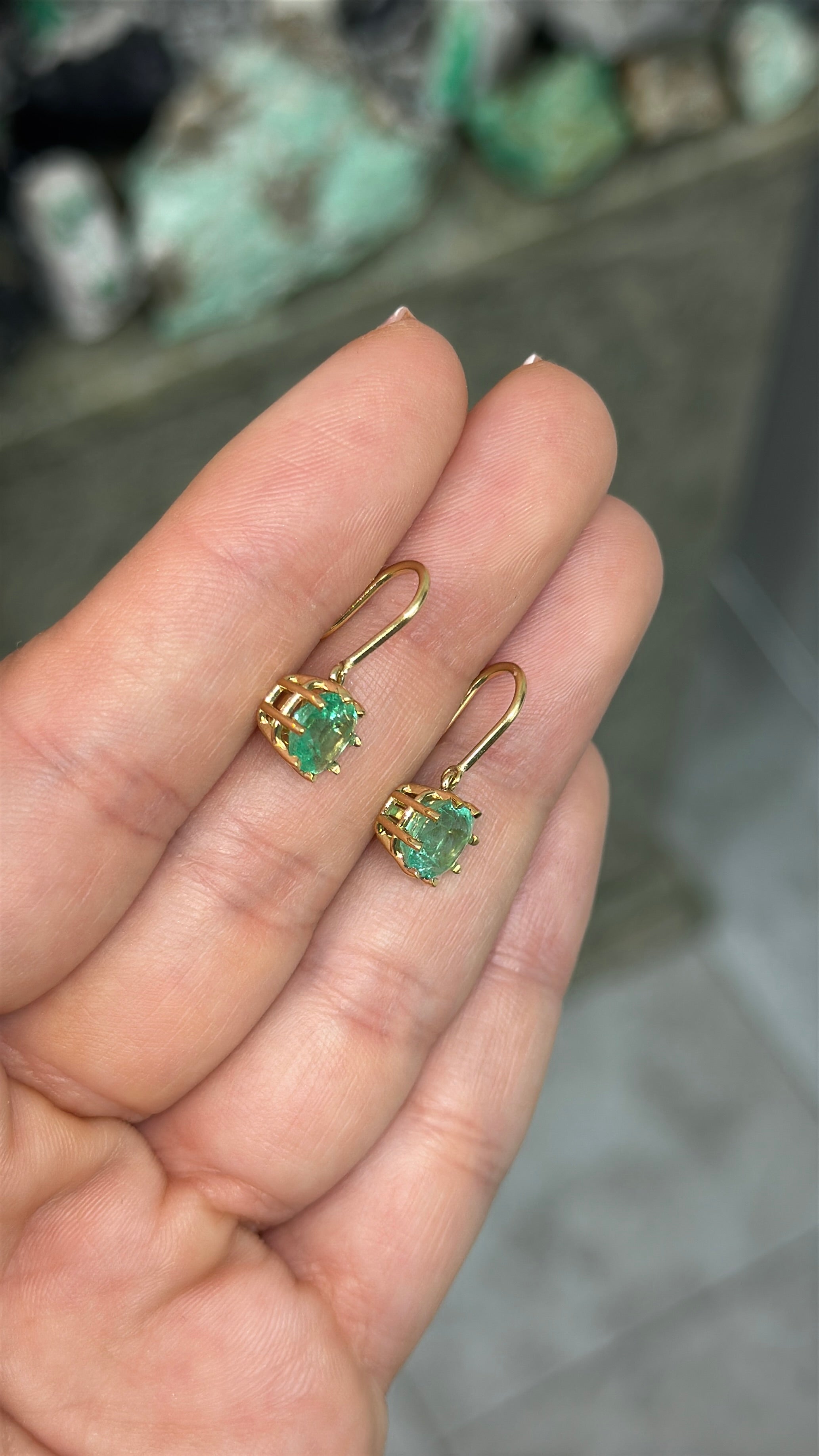 2.95tcw Multi Prong Colombian Emerald Cushion Cut French Hook Earrings