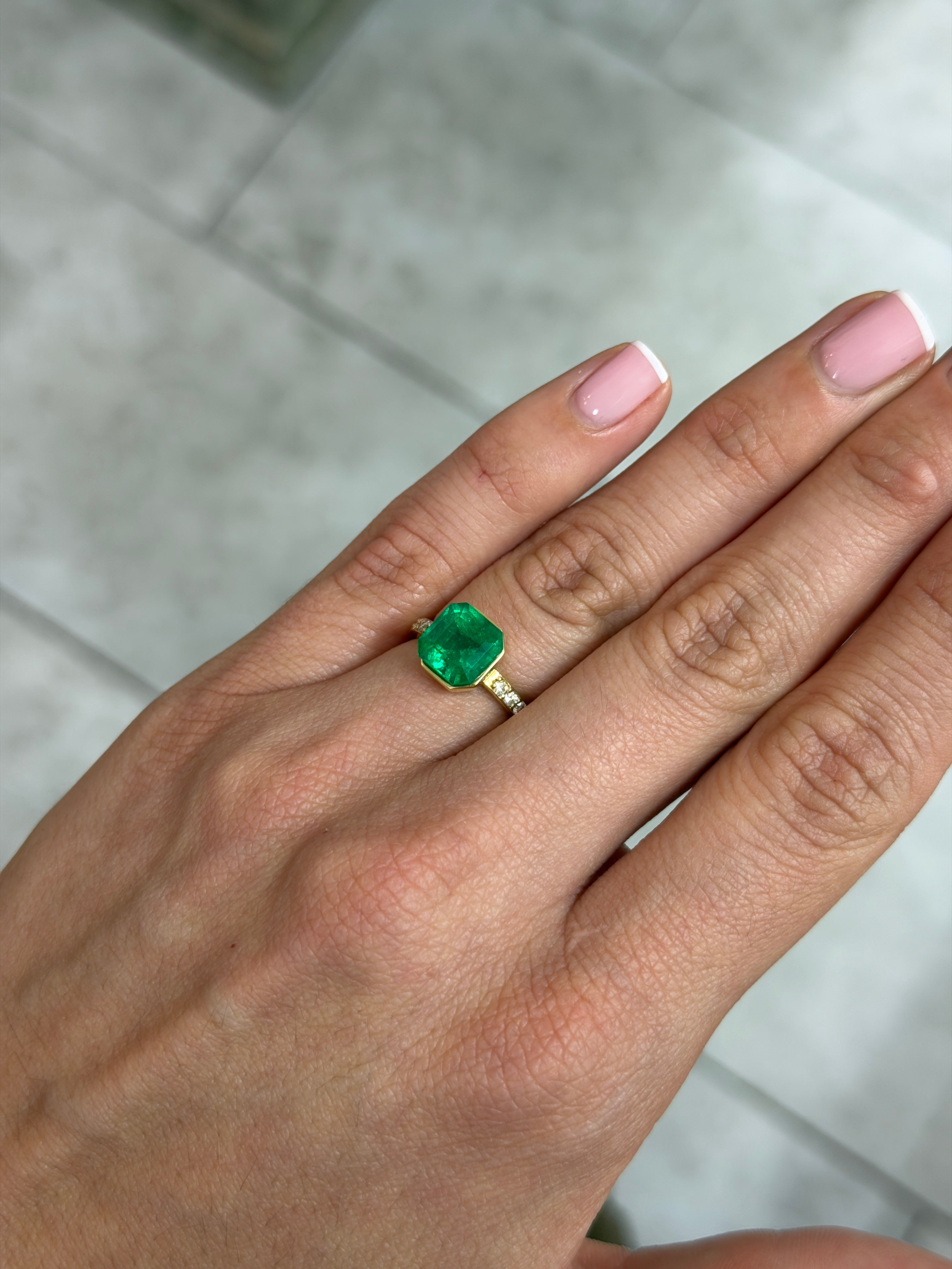 3.01 carat AAA+ Muzo green Colombian emerald loose Asscher cut gemstone with vibrant natural color and clarity.