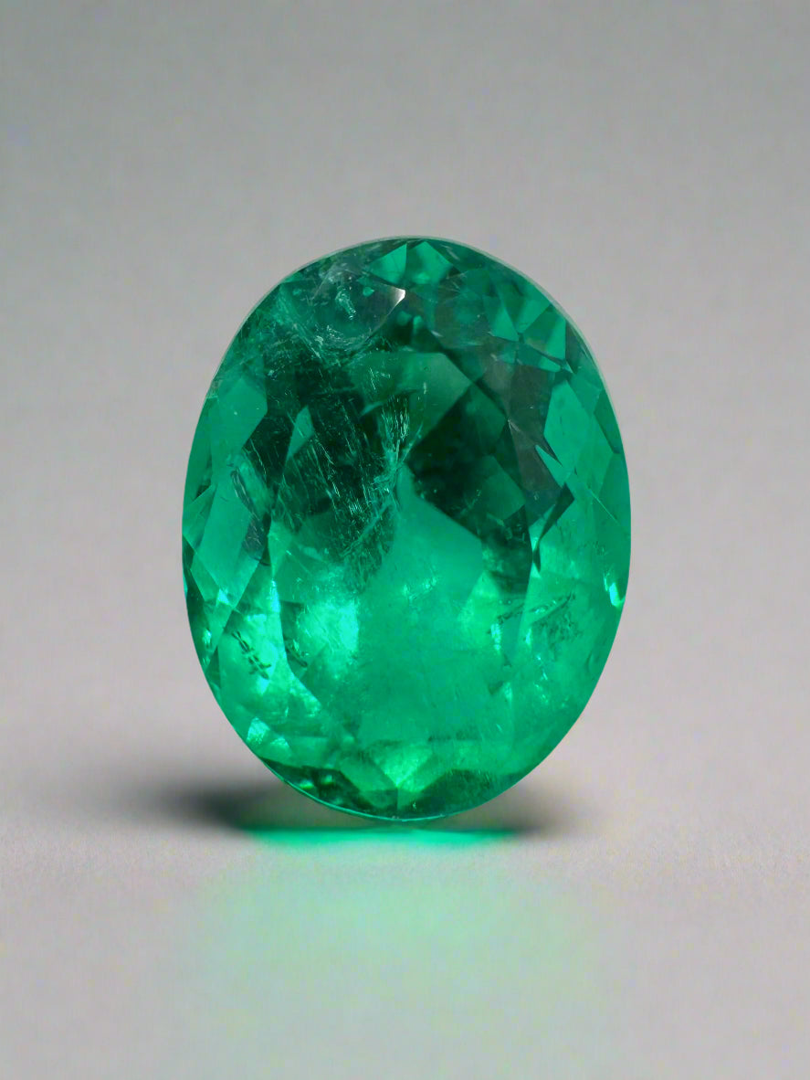 Vivid green 10x8 oval Colombian emerald loose gemstone, 3.04 carats, ethically mined by JR Colombian Emeralds.