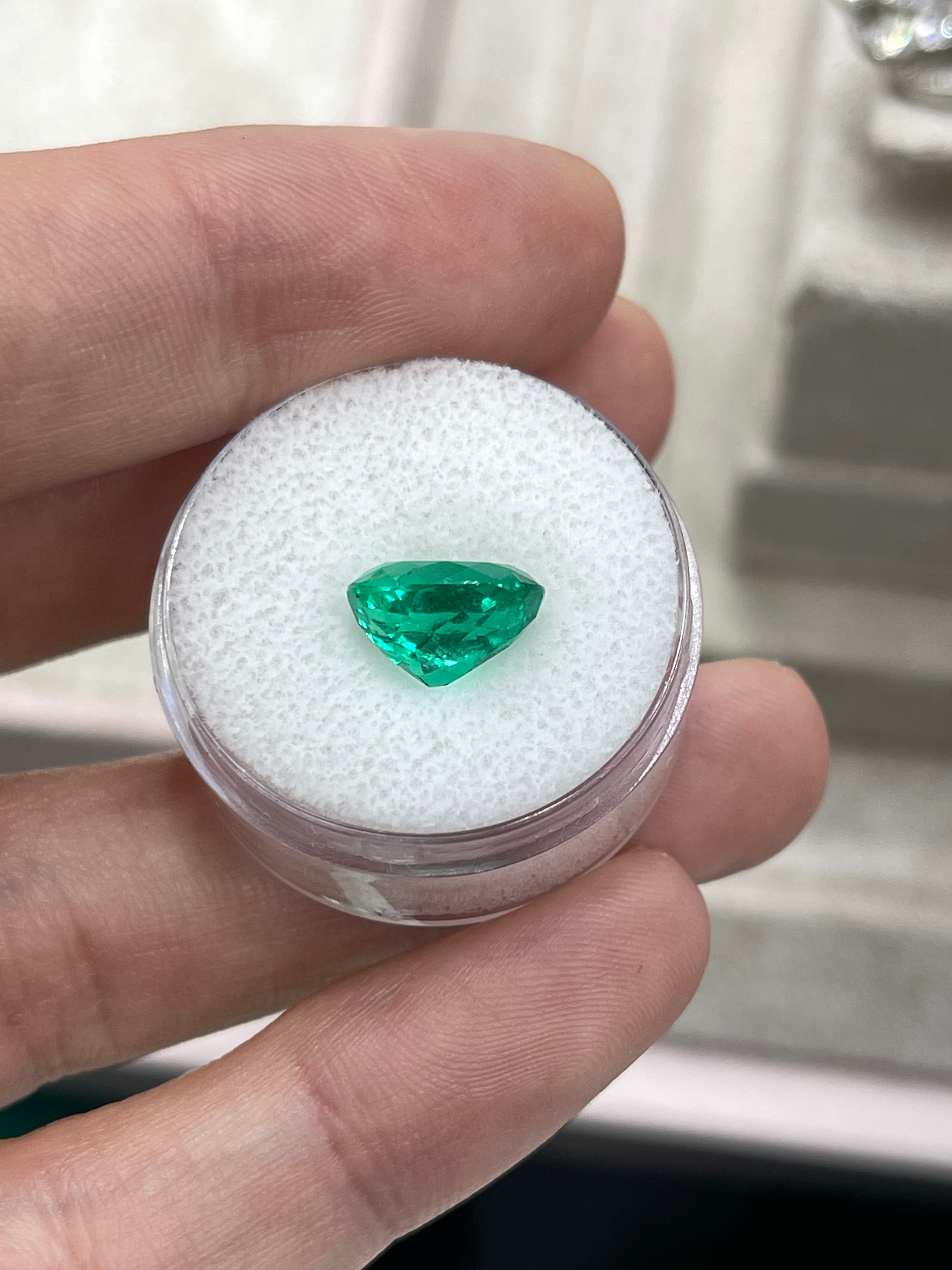 Vivid green 3.04 carat oval Colombian emerald loose gemstone by JR Colombian Emeralds, ethically mined and natural in appearance.