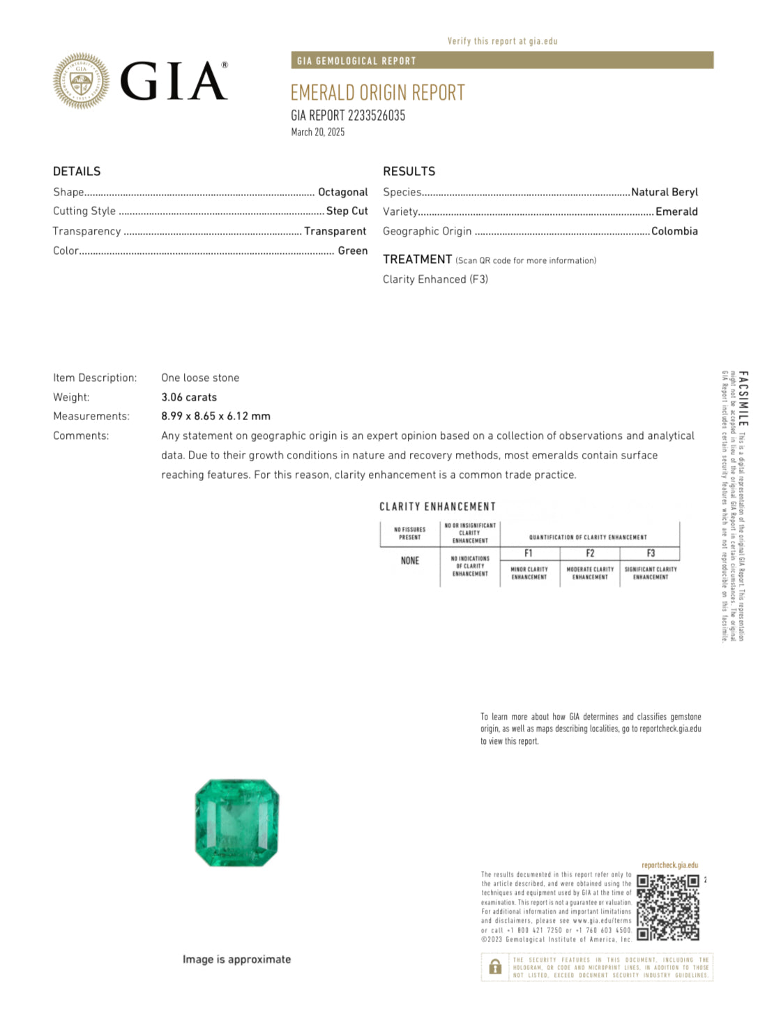 3.06 carat AAA+ GIA certified Muzo green Colombian emerald loose Asscher cut gemstone by JR Colombian Emeralds.