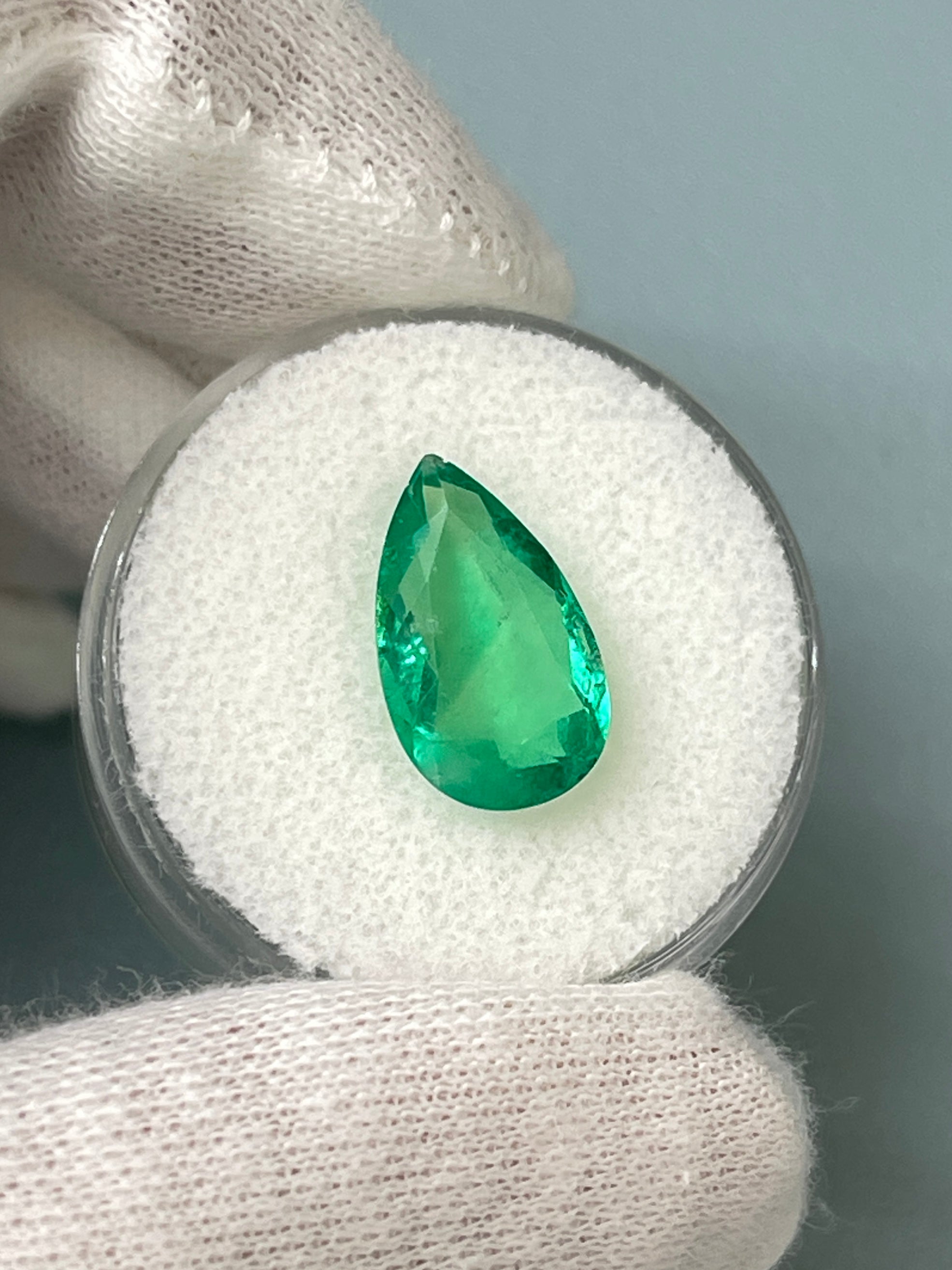 3.10 carat 14.5x8.5 Spready Yellowish Green Natural Loose Colombian Emerald-Pear Cut - JR Colombian Emeralds