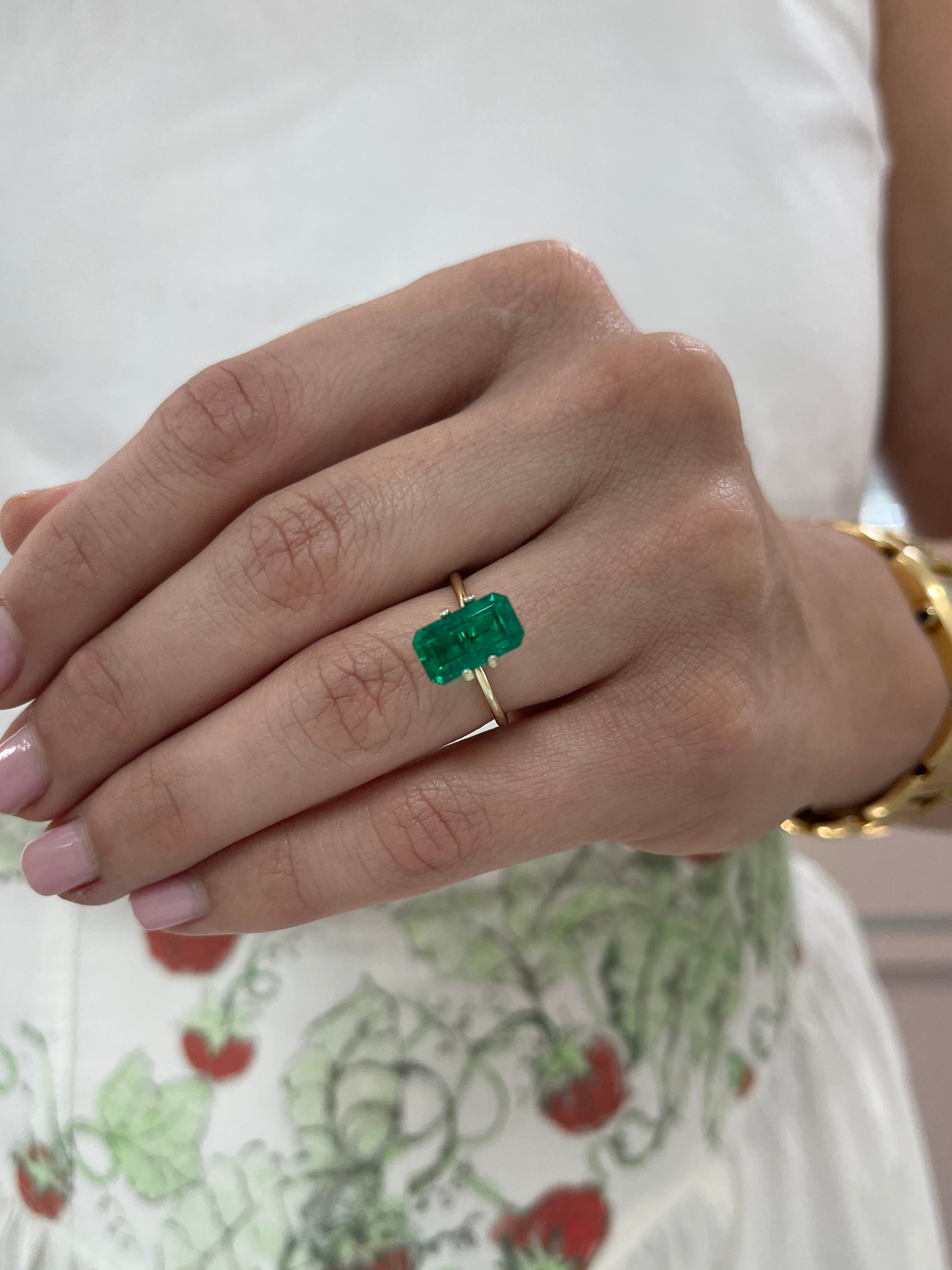 3.10 Carat AAA+ Colombian Emerald loose gemstone, elongated emerald cut with minor oil treatment, from JR Colombian Emeralds.