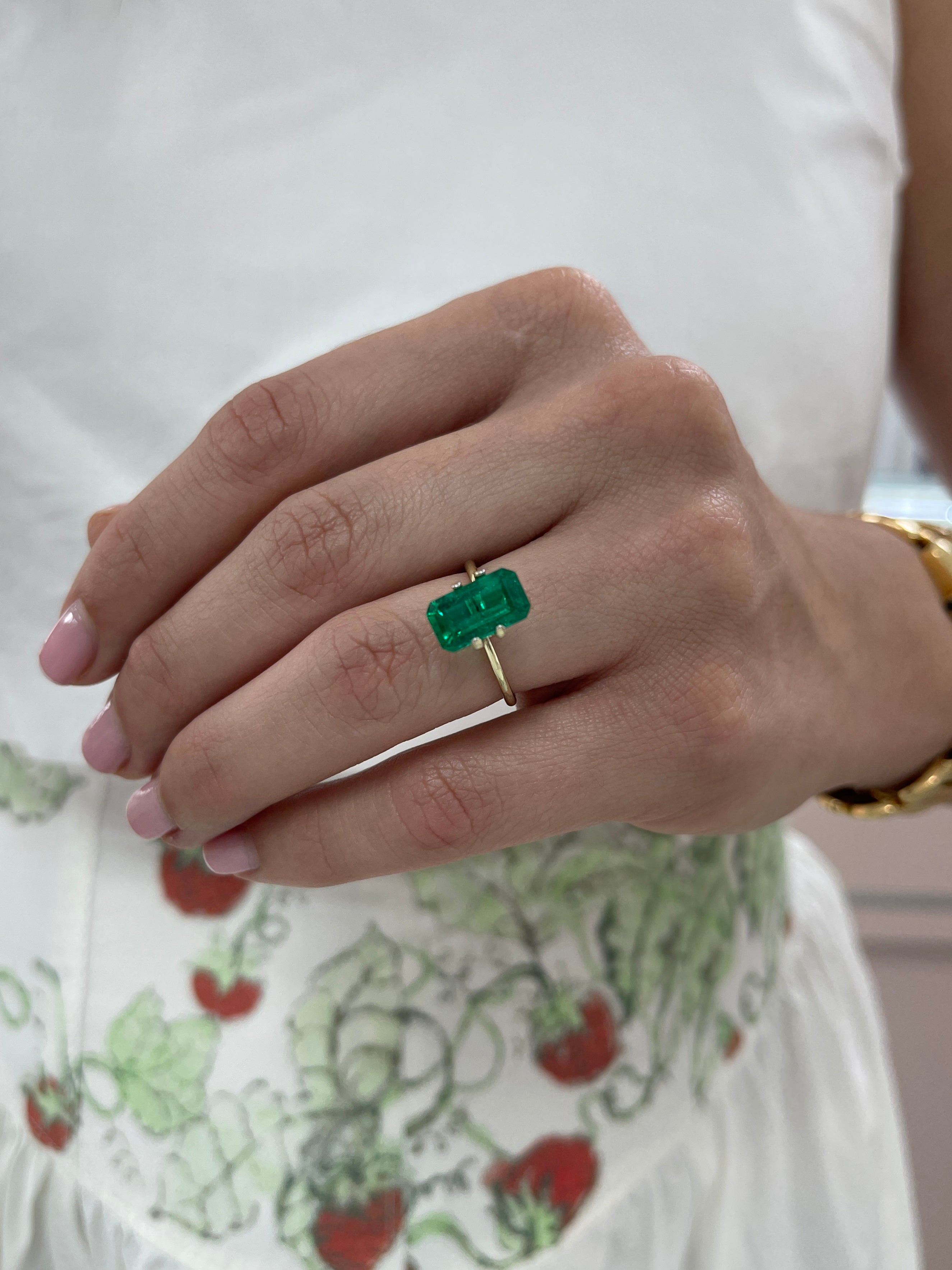 3.10 Carat AAA+ Colombian Emerald loose gemstone, 12x7mm elongated emerald cut with minor oil treatment, from JR Colombian Emeralds.
