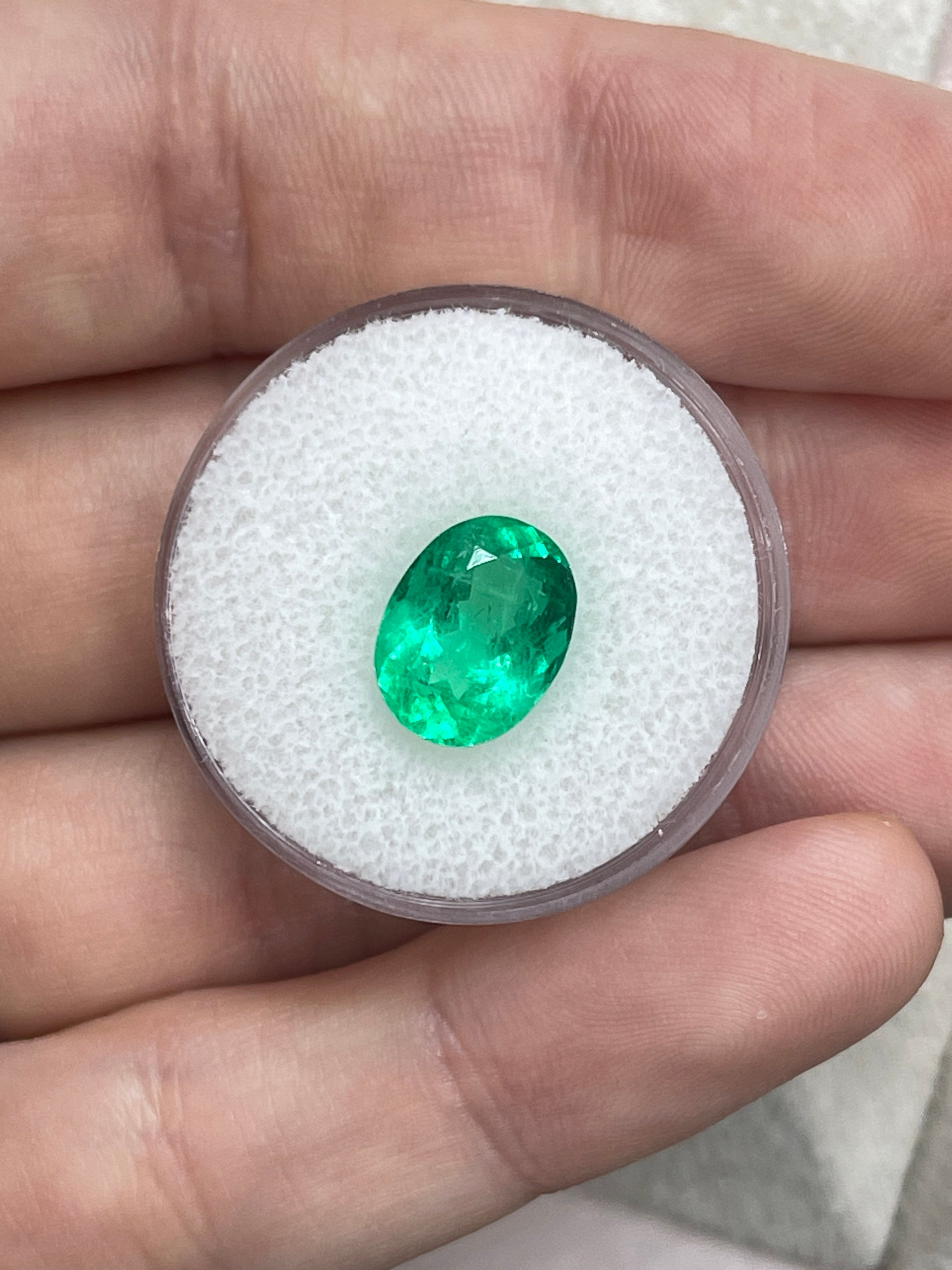 3.16 Carat 11x8 Apple Yellowish Green Loose Oval Colombian Emerald - JR Colombian Emeralds