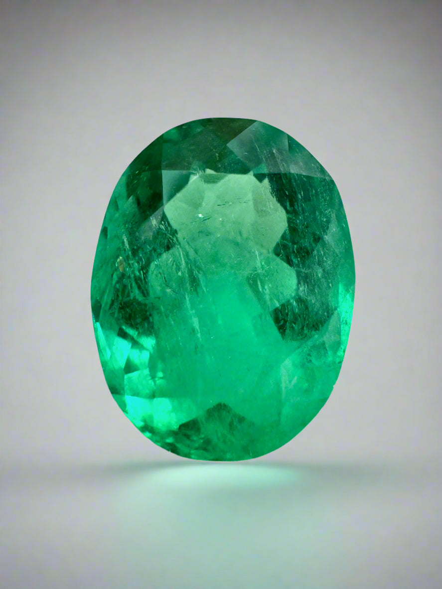 3.16 Carat 11x8 Apple Yellowish Green Loose Oval Colombian Emerald - JR Colombian Emeralds
