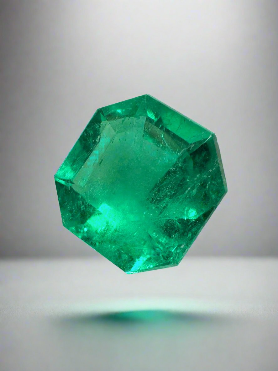3.21 carat octagonal cut green Colombian emerald loose gemstone with natural clarity, from JR Colombian Emeralds.