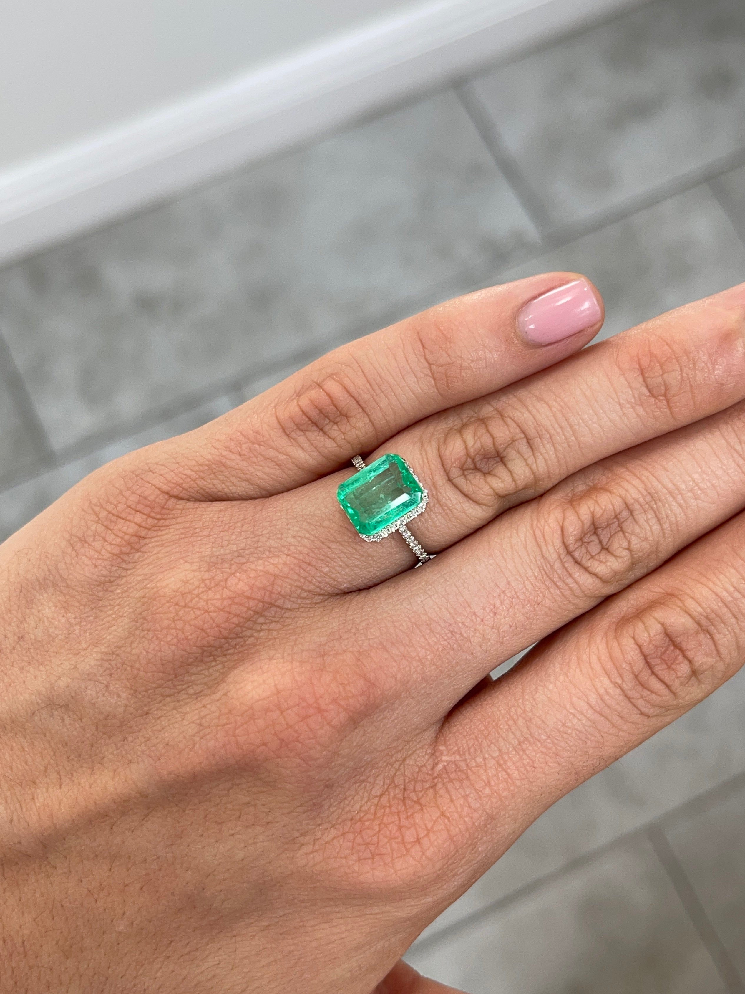 3.22ct Muzo Colombian emerald gemstone, yellowish-green crystal, spready cut, 10.4x8.4mm, earth-mined loose gem, JR Colombian Emeralds