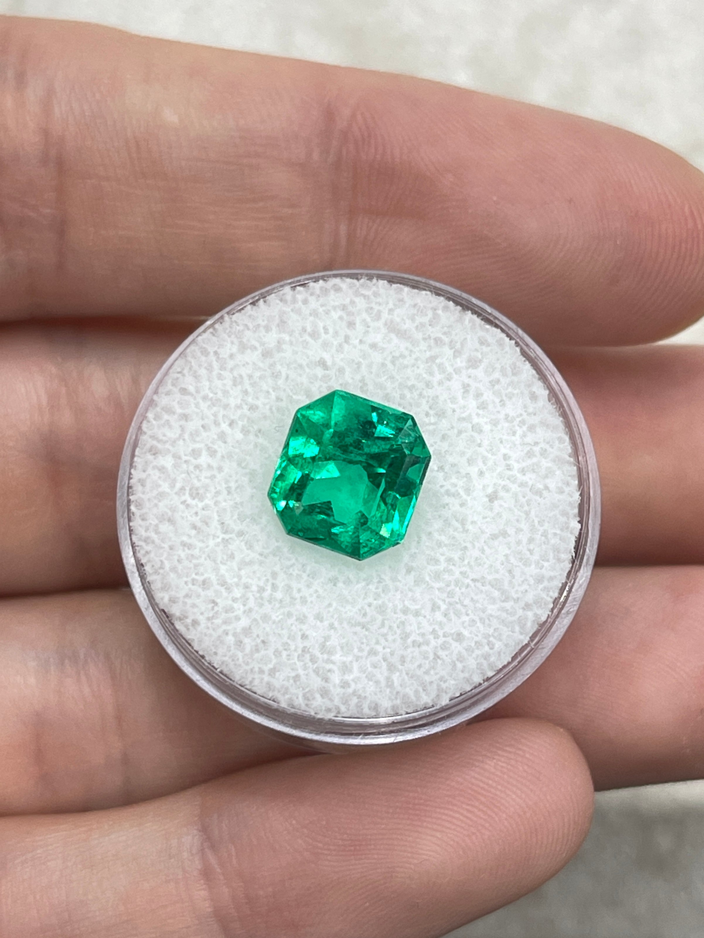 3.26 carat vivid yellowish-green Colombian emerald in emerald cut, showcasing clarity and vibrant color from JR Colombian Emeralds.