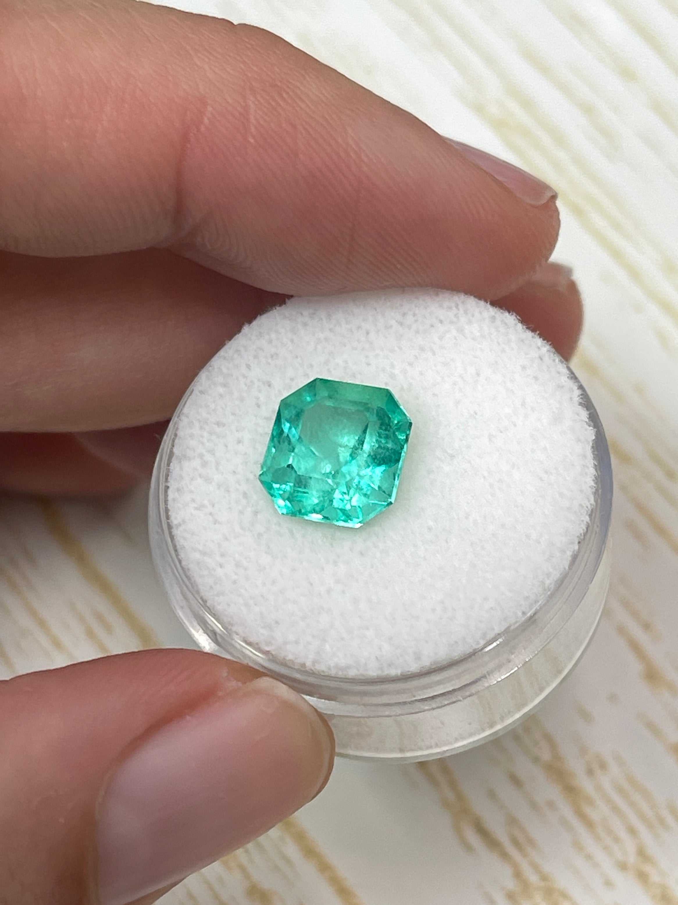 Natural 3.27 carat Colombian emerald loose Asscher cut gemstone from JR Colombian Emeralds, showcasing vibrant green color and clarity.