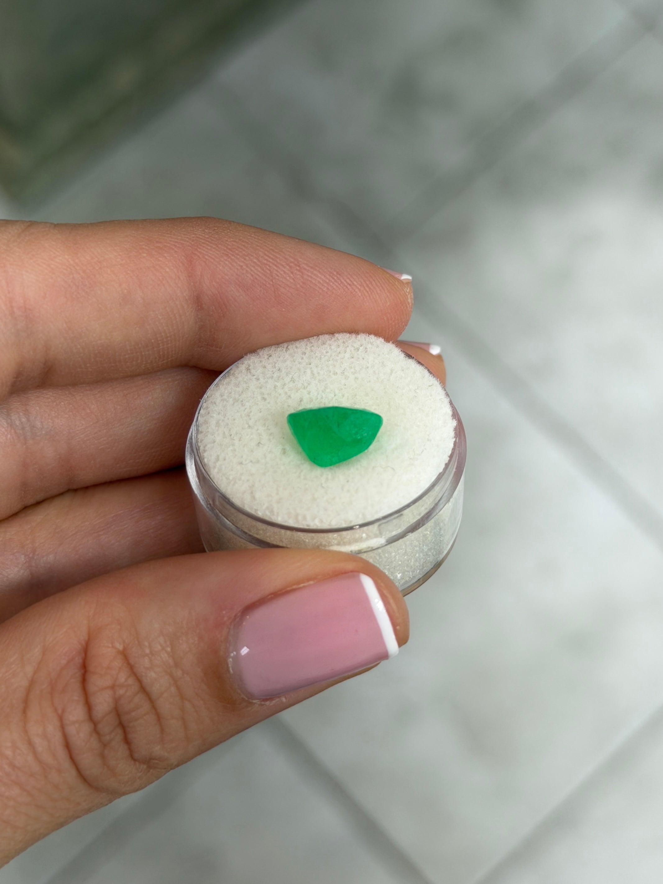 Yellowish electric green Colombian emerald, 3.28 carats, heart cut, natural loose gemstone from JR Colombian Emeralds.