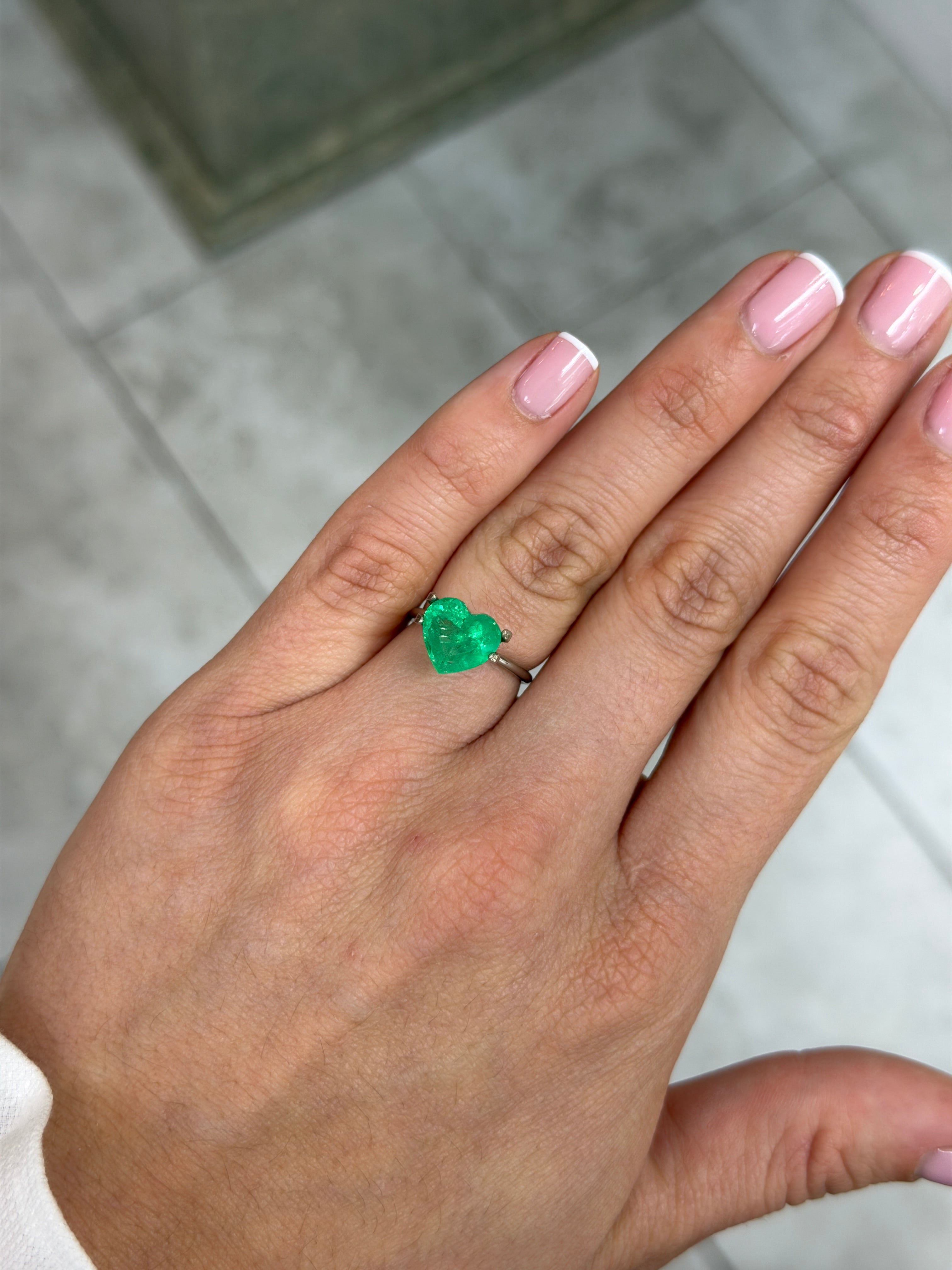 3.28 Carat 9.4x10 Yellowish Electric Green Natural Loose Colombian Emerald-Heart Cut