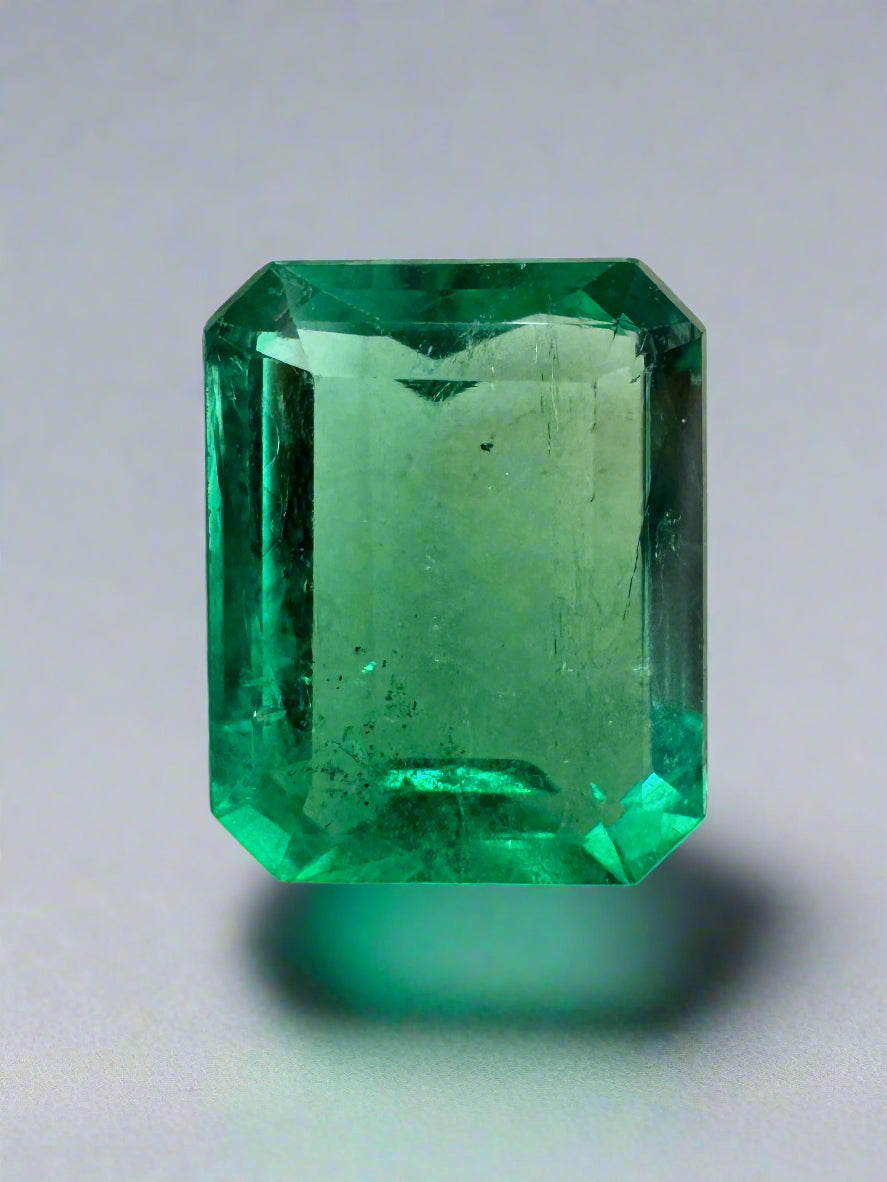3.30ct Muzo Colombian emerald loose gemstone with yellowish green color, spready cut, 10.4x8.4mm, earth-mined crystal clear emerald