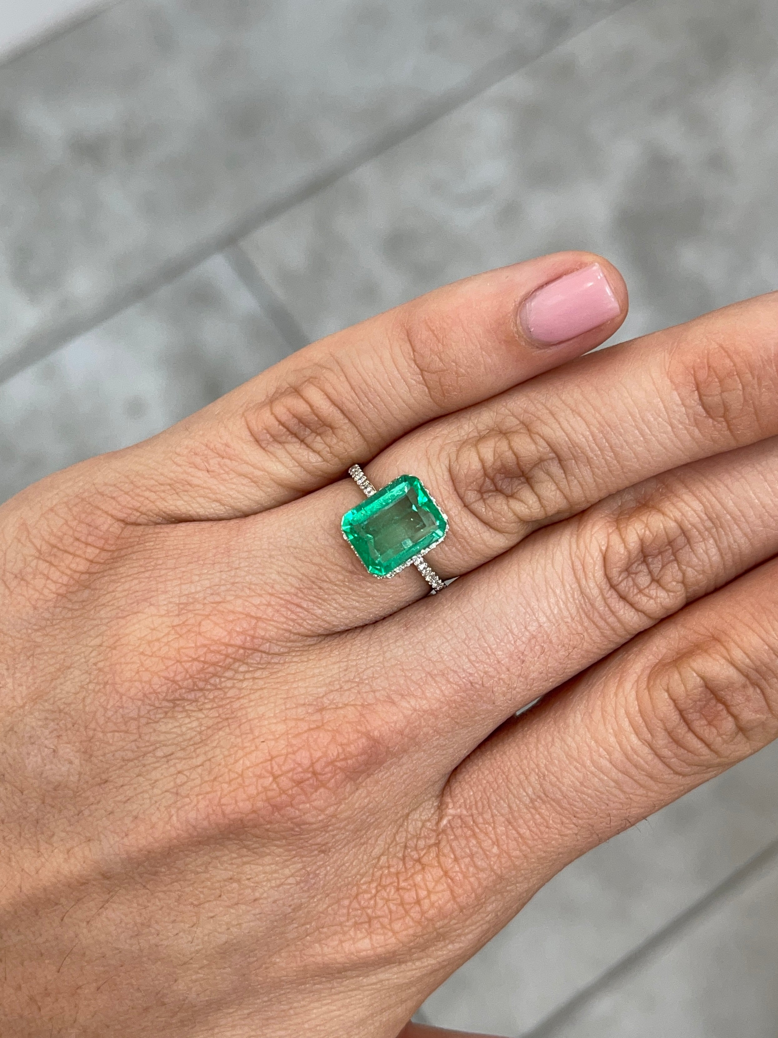 3.30ct Muzo Colombian emerald gemstone, yellowish-green, spready cut, 10.4x8.4mm, earth-mined loose gem by JR Colombian Emeralds