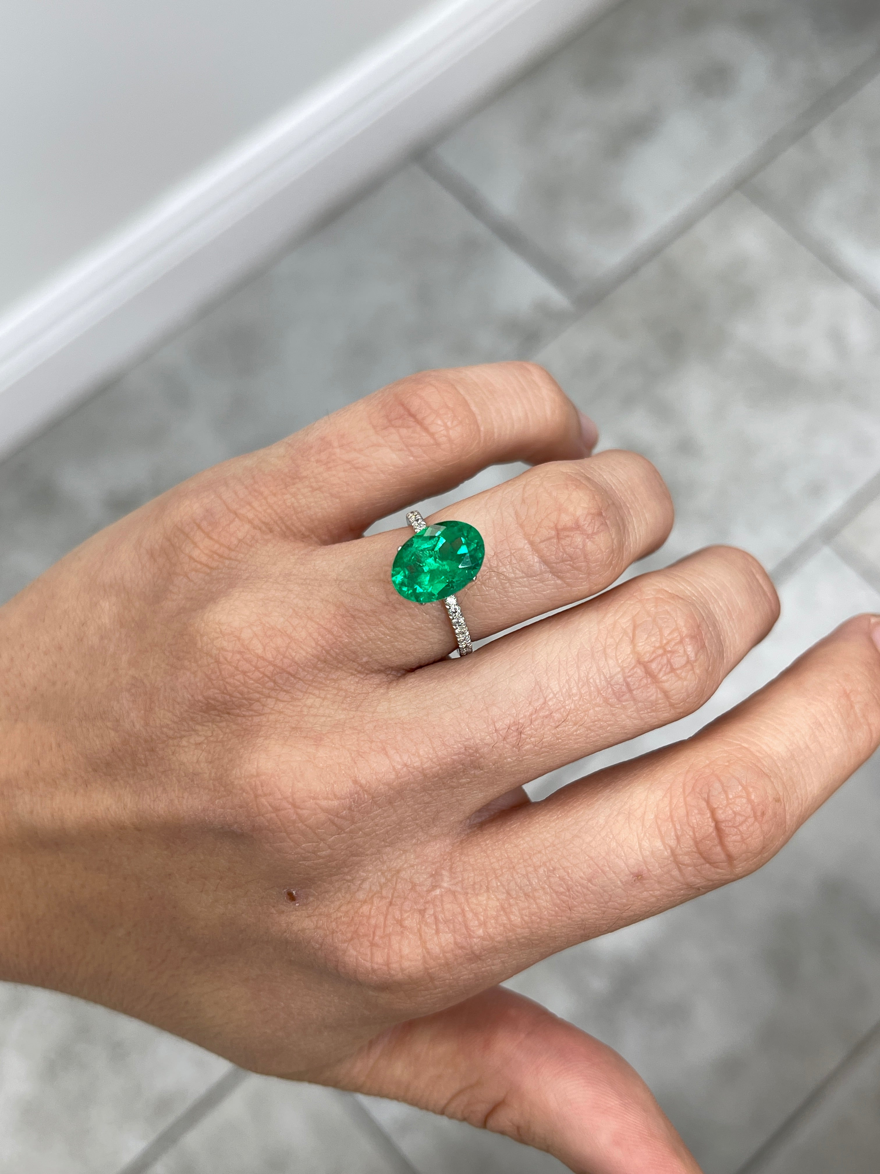 3.36 Carat 12x9 AAA+ Vivid Muzo Green Natural Oval Colombian Emerald-Loose - JR Colombian Emeralds