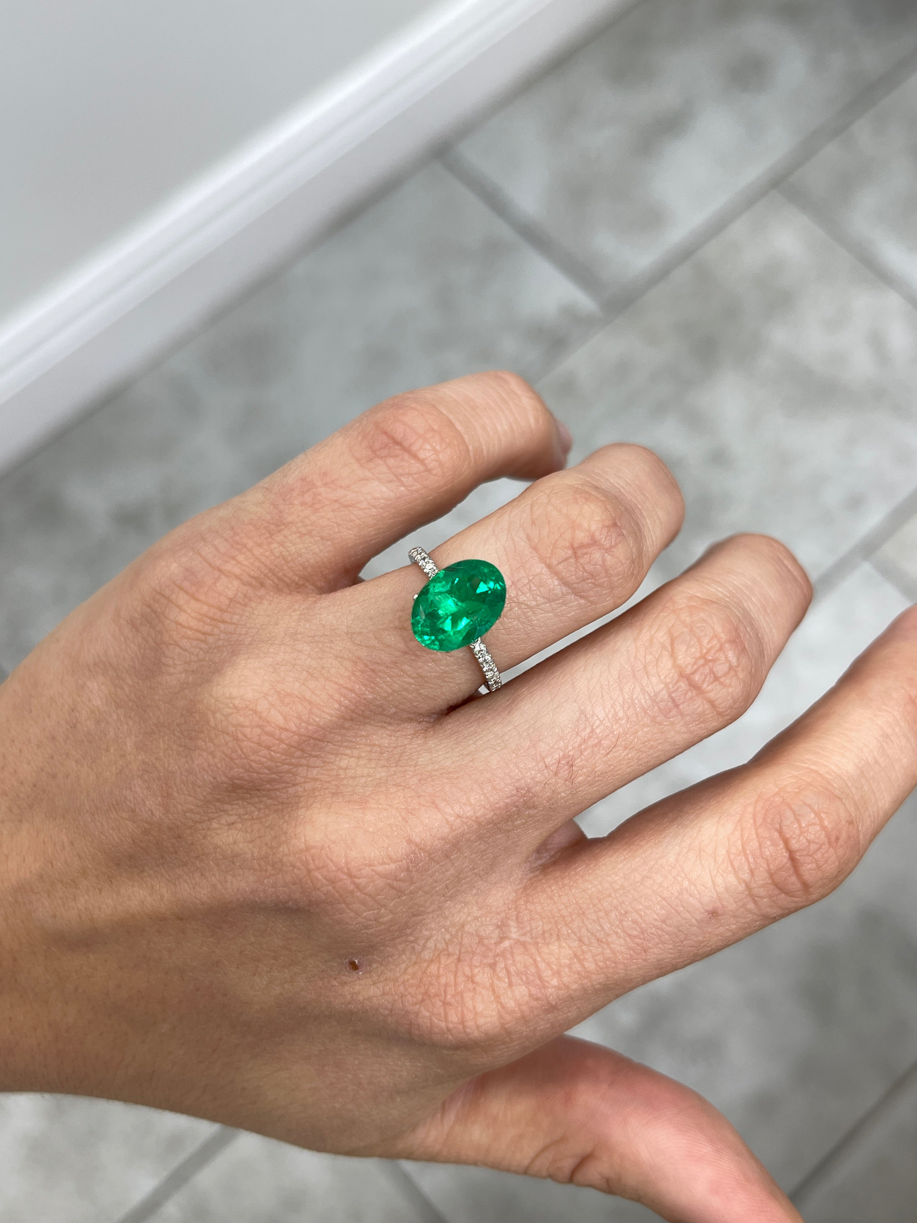 3.36 Carat 12x9 AAA+ Vivid Muzo Green Natural Oval Colombian Emerald-Loose - JR Colombian Emeralds