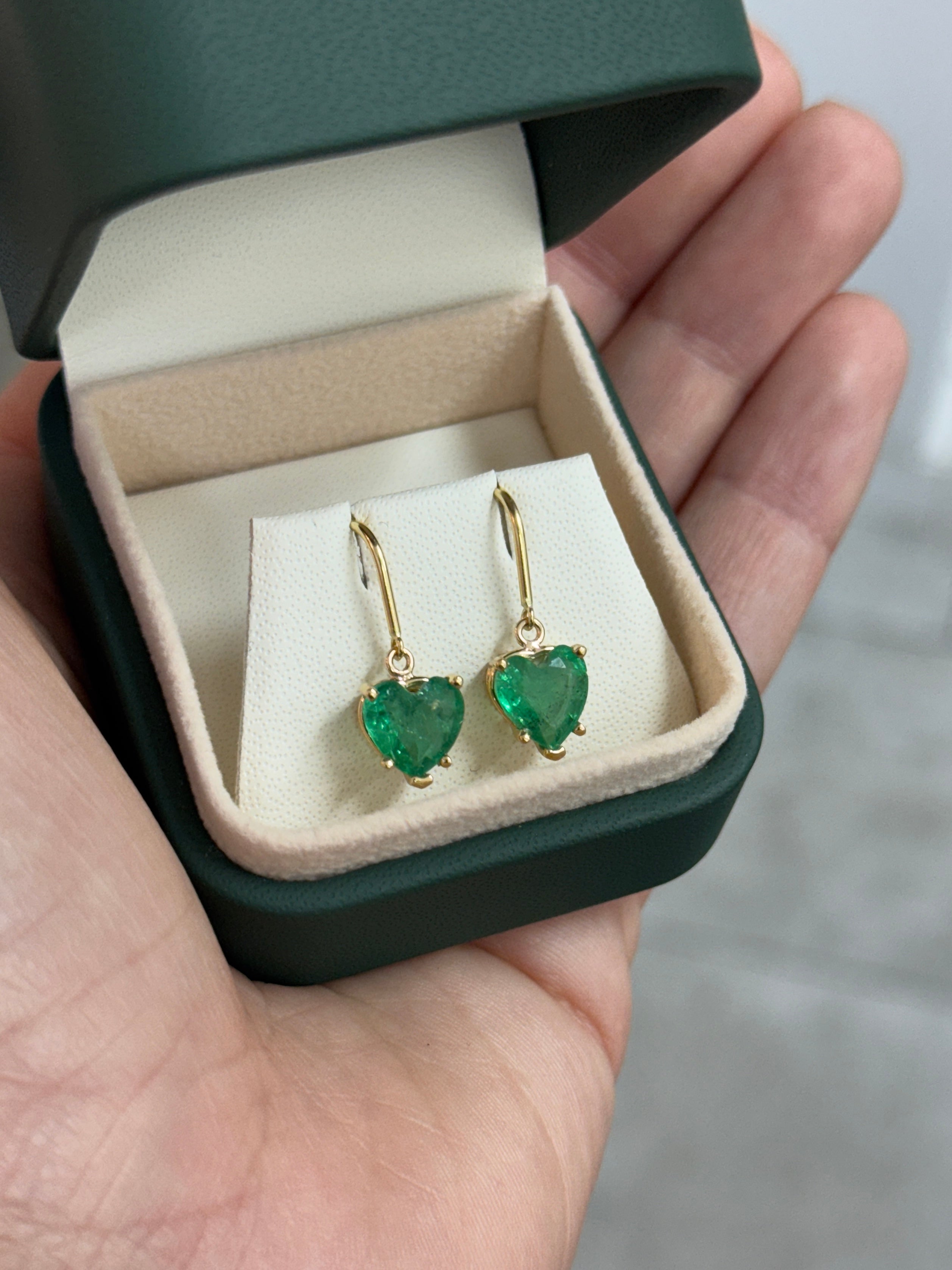 3.43tcw Natural Heart Emerald French Hook Earrings 18K
