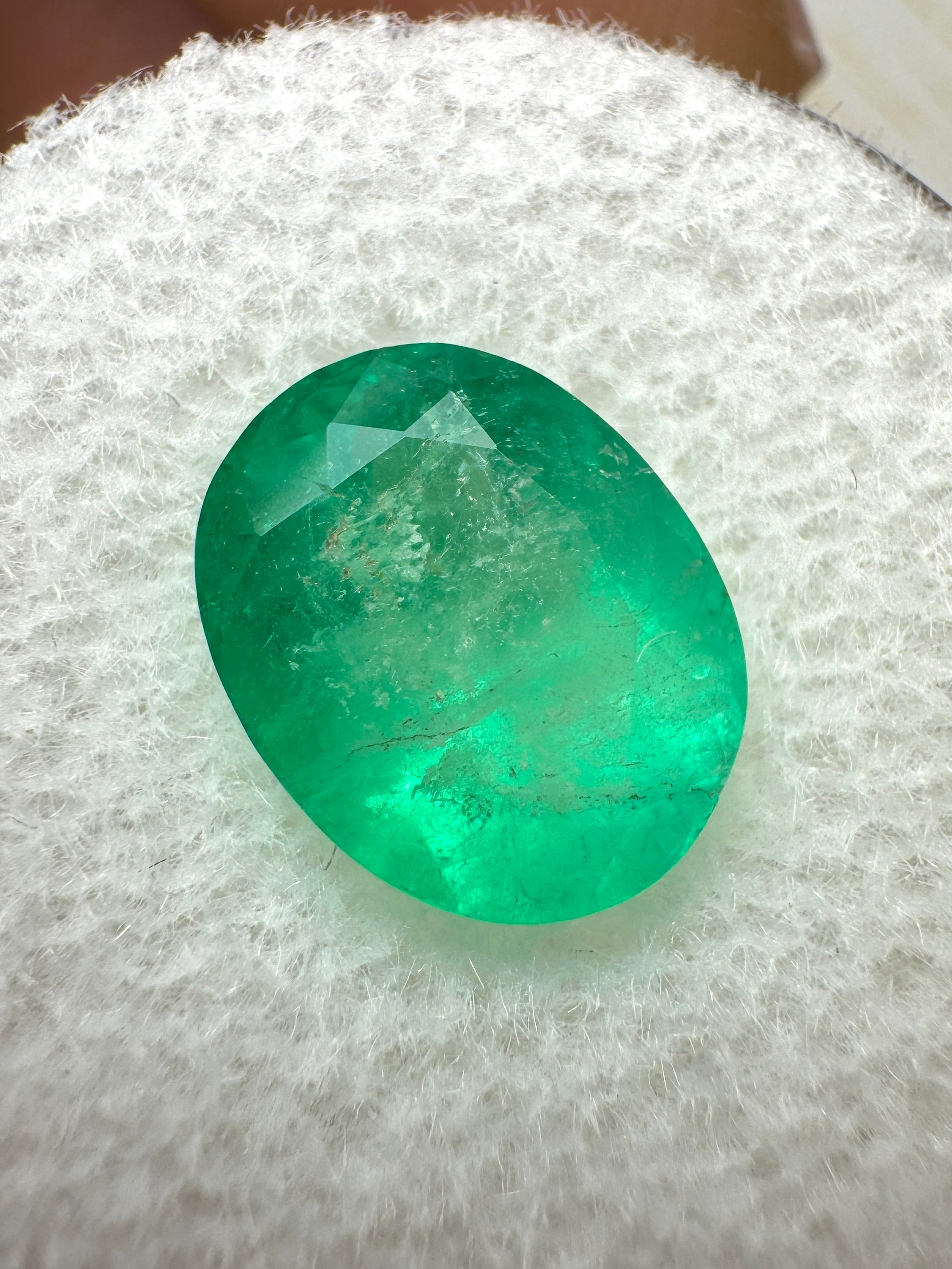 3.48 Carat semi-transparent green natural Colombian emerald loose oval cut gemstone by JR Colombian Emeralds.