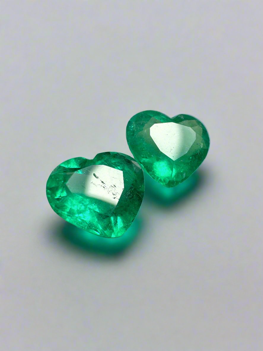 3.48tcw 8x9 Matching Emerald Hearts Vivid Muzo Green Natural Colombian Emeralds - JR Colombian Emeralds