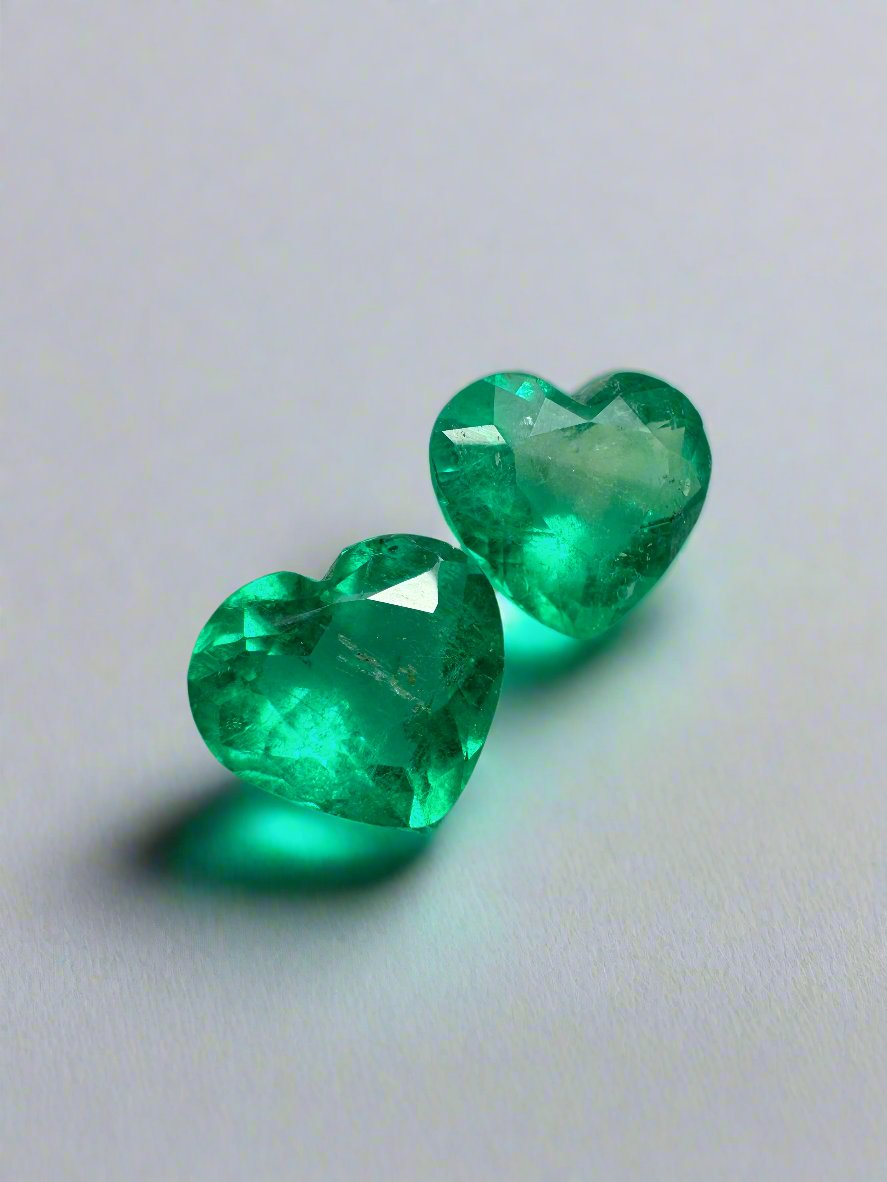 3.48tcw 8x9 Matching Emerald Hearts Vivid Muzo Green Natural Colombian Emeralds - JR Colombian Emeralds