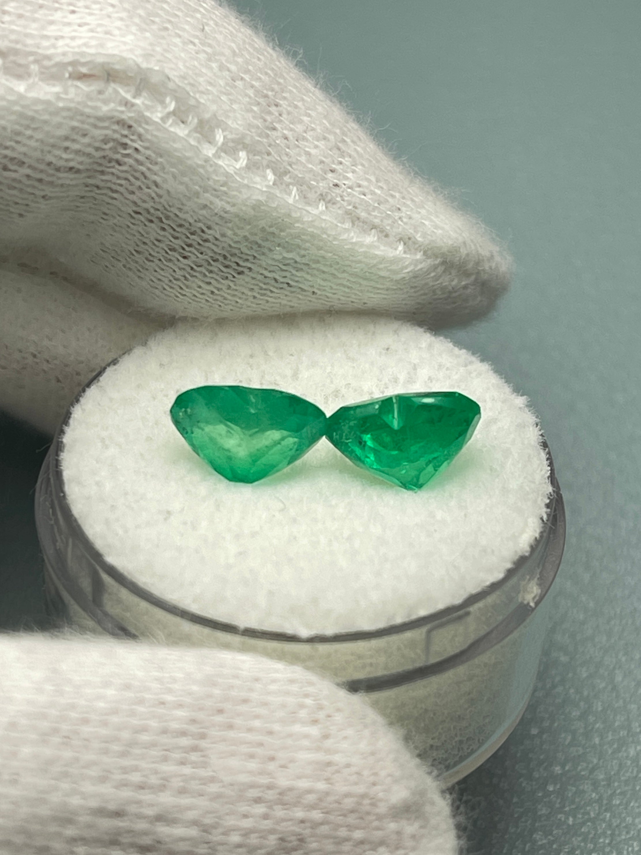 3.48tcw 8x9 Matching Emerald Hearts Vivid Muzo Green Natural Colombian Emeralds - JR Colombian Emeralds