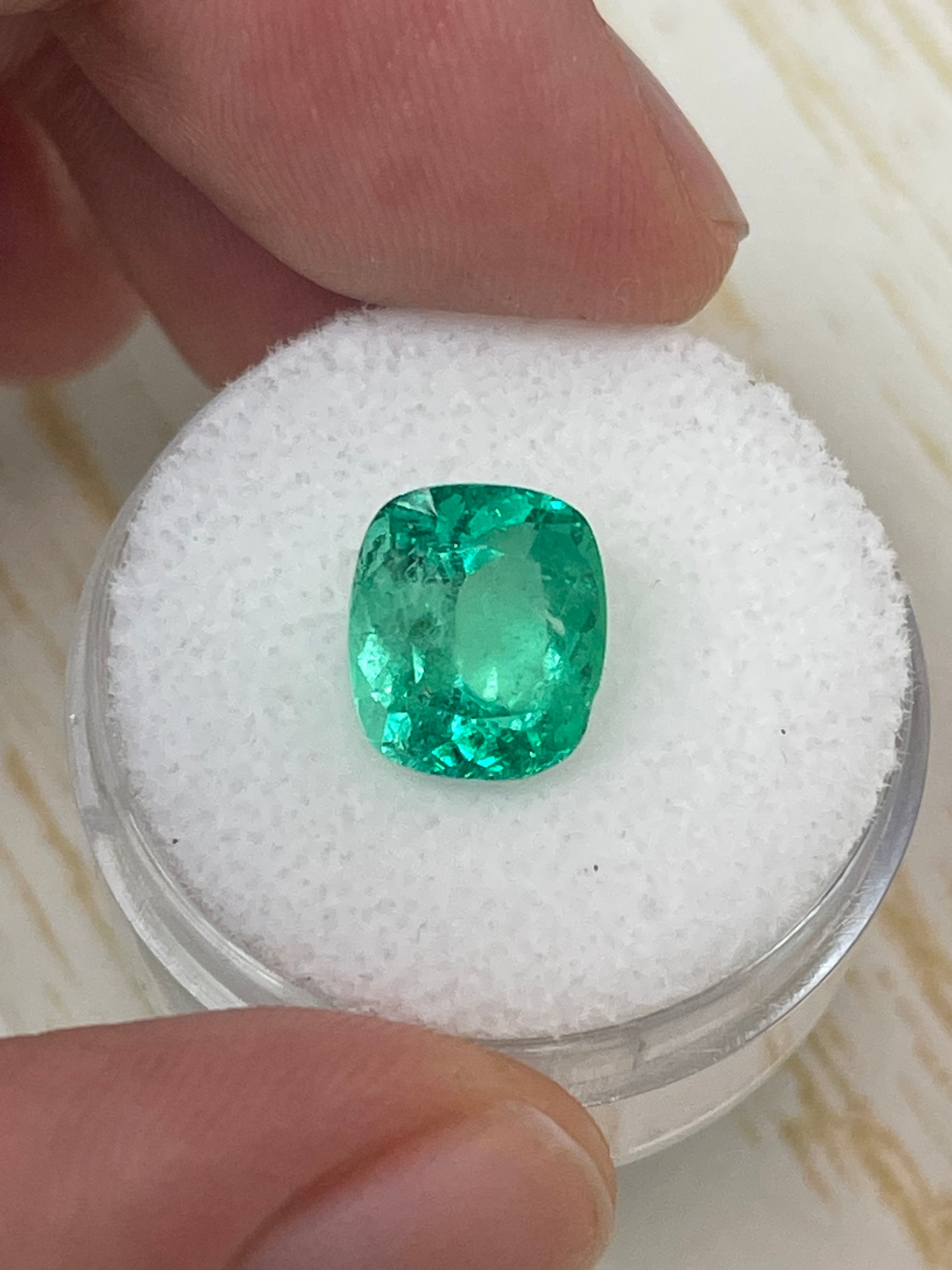Large 3.50 Carat Cushion Cut Colombian Emerald