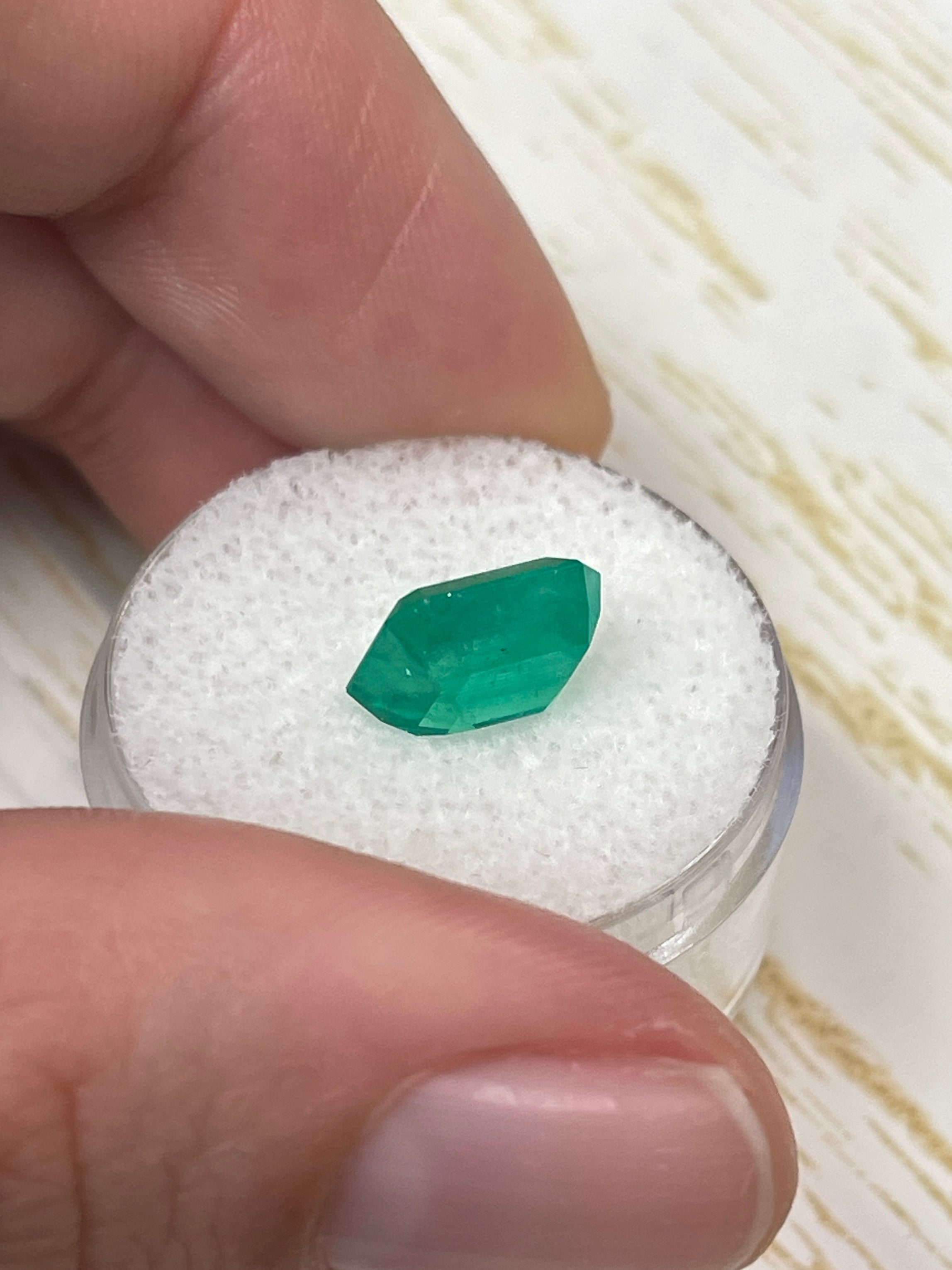 3.53 carat medium bluish green Colombian emerald in emerald cut, loose gemstone from JR Colombian Emeralds.