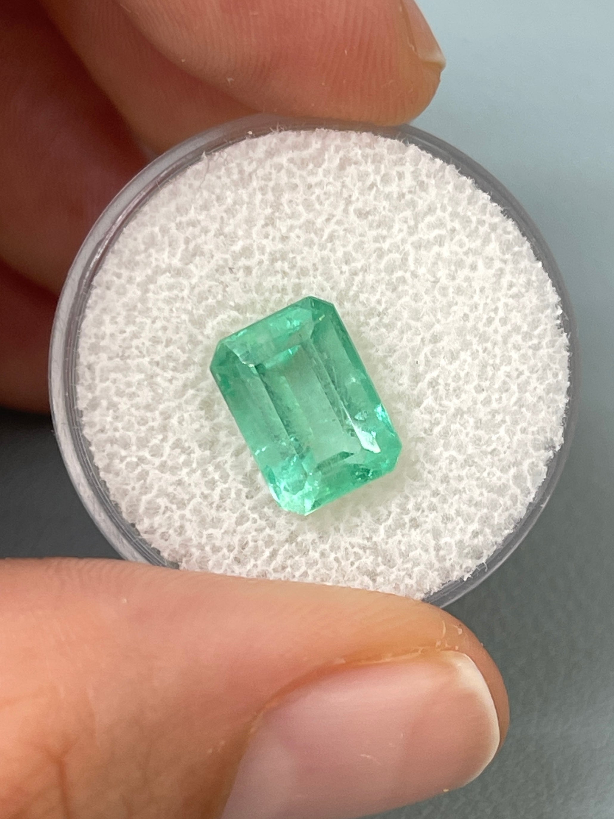 Seafoam green Colombian emerald loose gemstone, 3.54 carats, emerald cut, natural and high-quality from JR Colombian Emeralds.