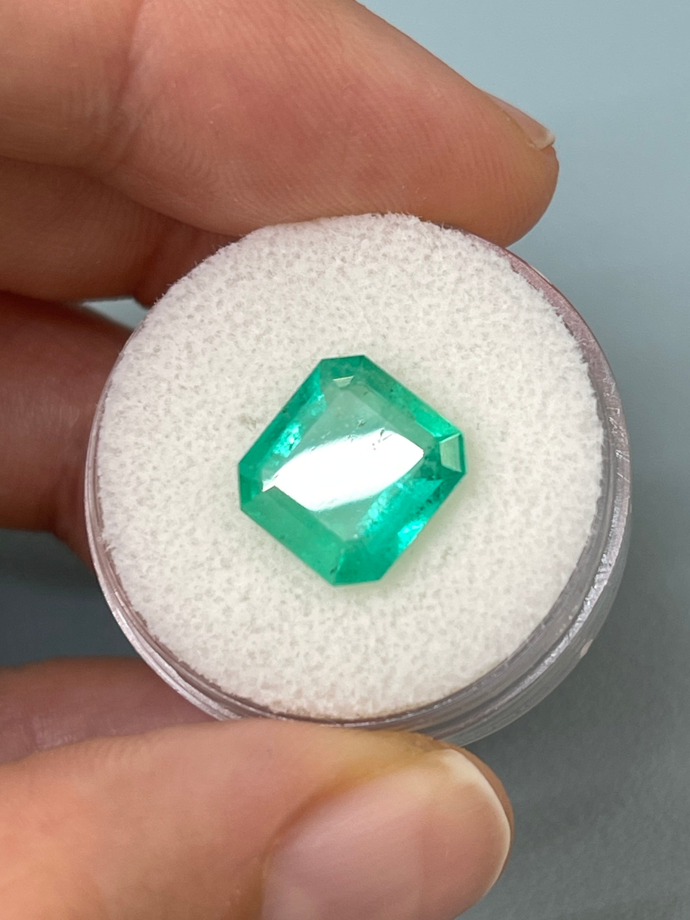 3.59-carat spring green Colombian emerald loose gemstone, 10.5x10mm Asscher cut, from JR Colombian Emeralds.