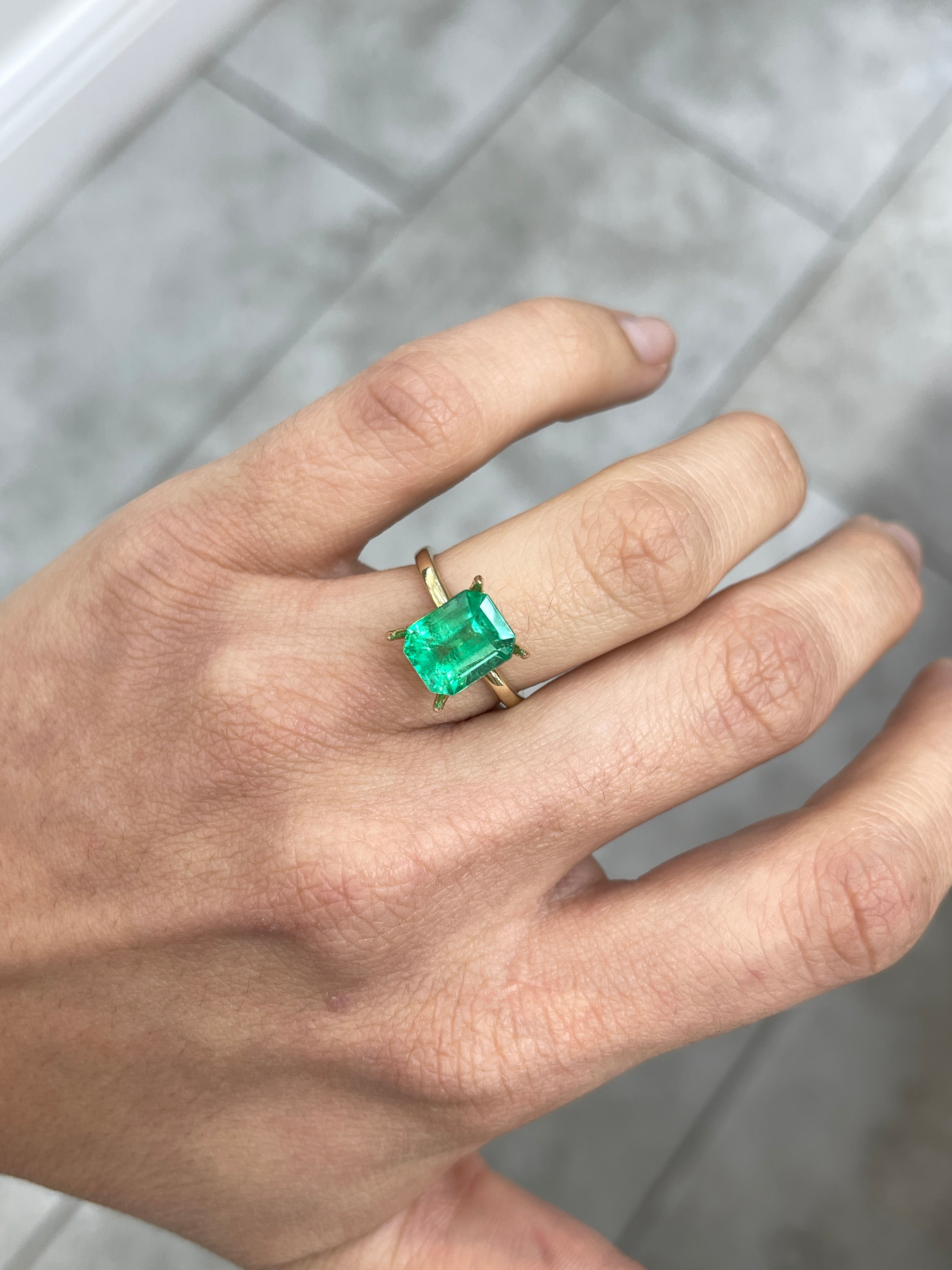 3.64 Carat 10x8 Yellowish Green Natural Loose Colombian Emerald-Emerald Cut - JR Colombian Emeralds