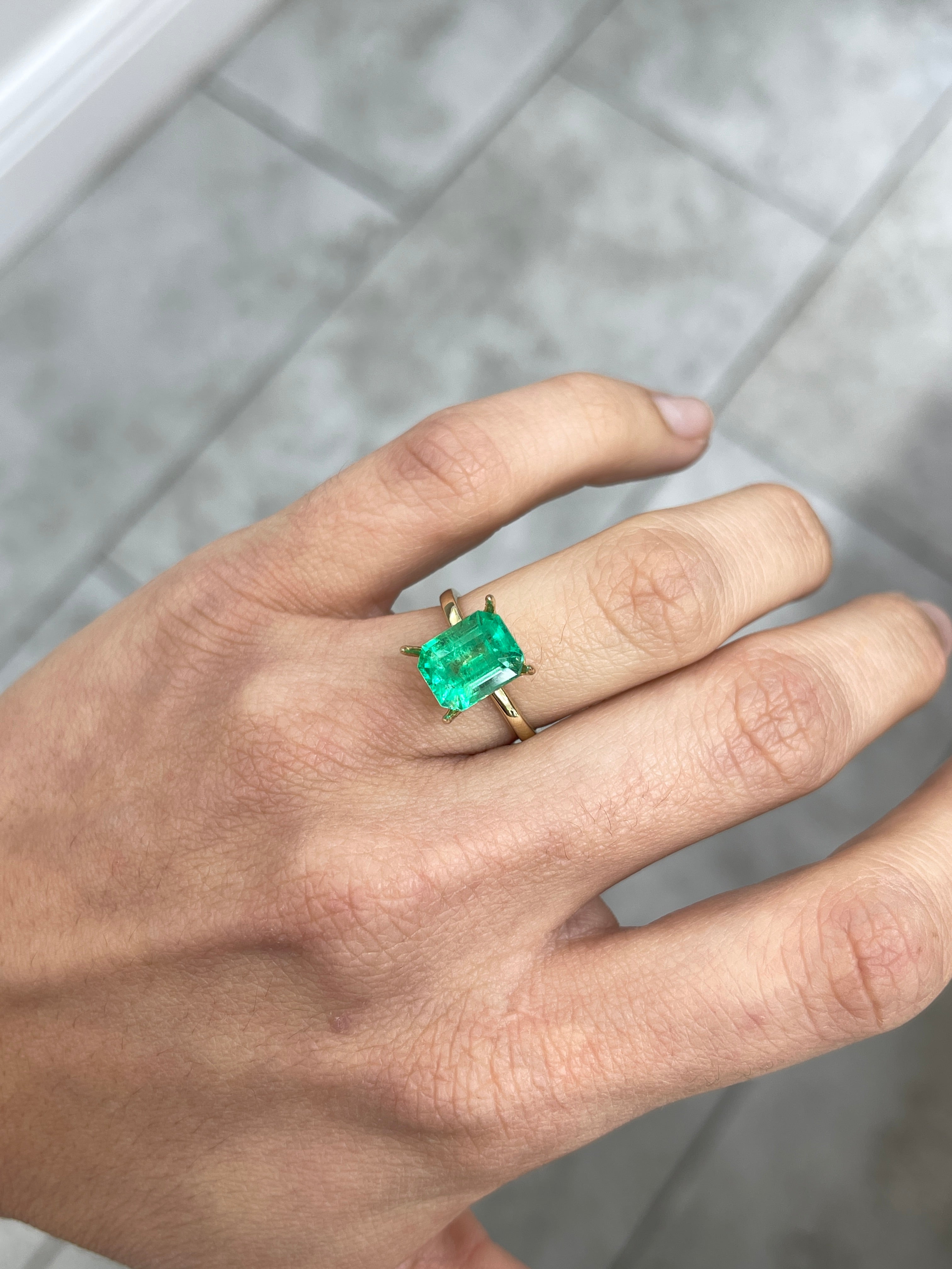 3.64 Carat 10x8 Yellowish Green Natural Loose Colombian Emerald-Emerald Cut - JR Colombian Emeralds