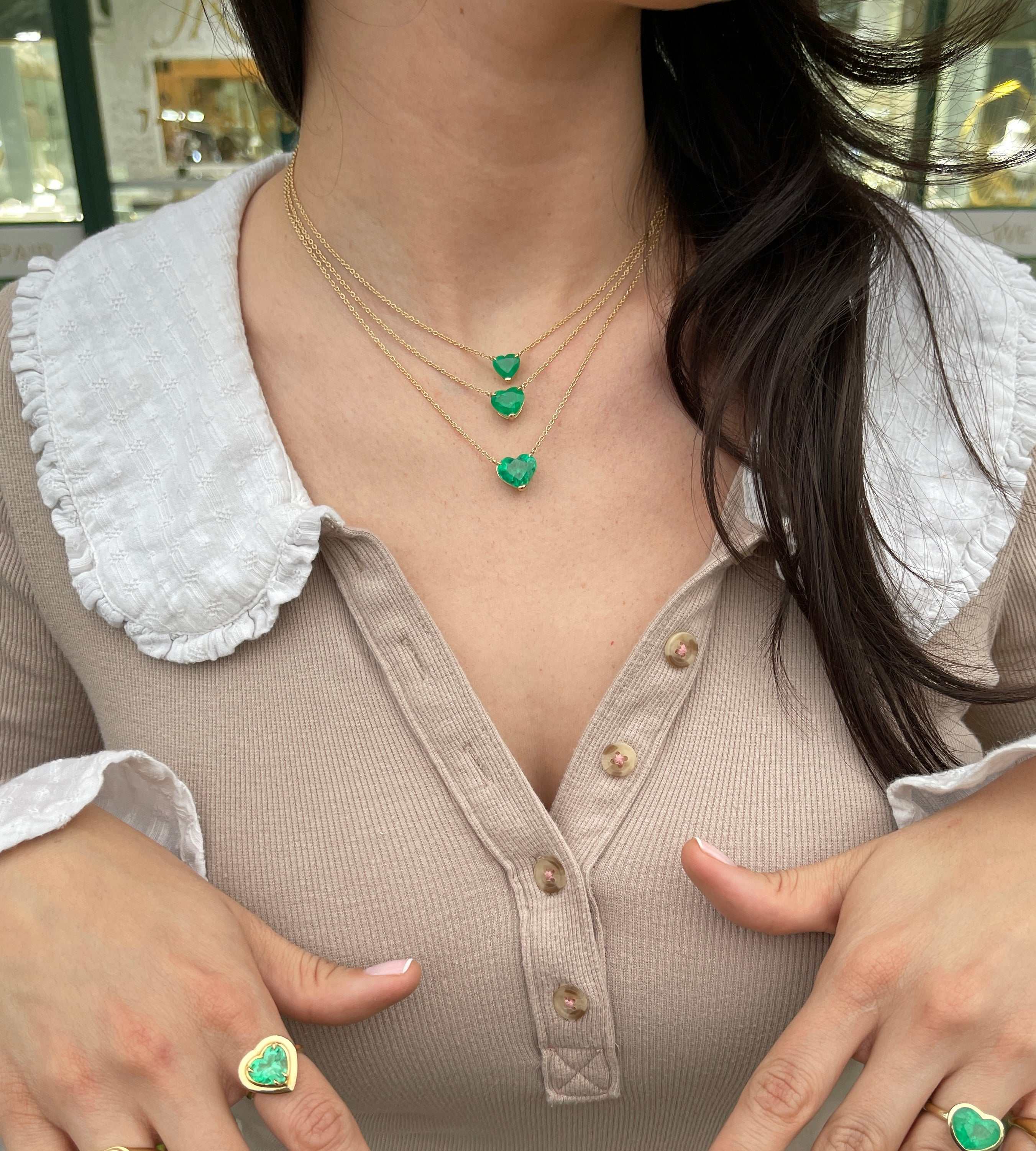 5.77 Carat Colombian Emerald Heart Cut Solitaire 18K Necklace - JR Colombian Emeralds