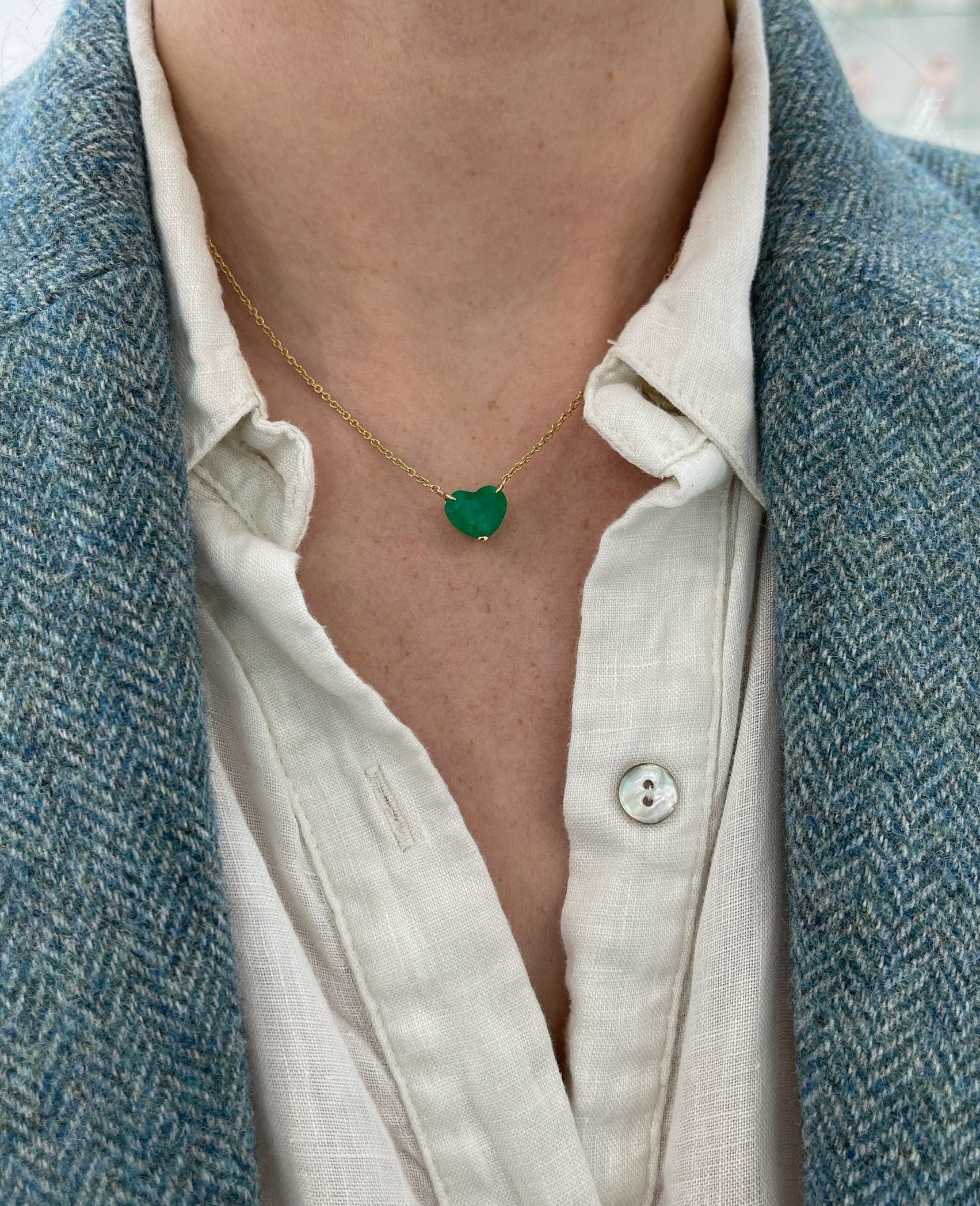 3.85 Carat Colombian Emerald Heart Cut Solitaire 18K Necklace - JR Colombian Emeralds