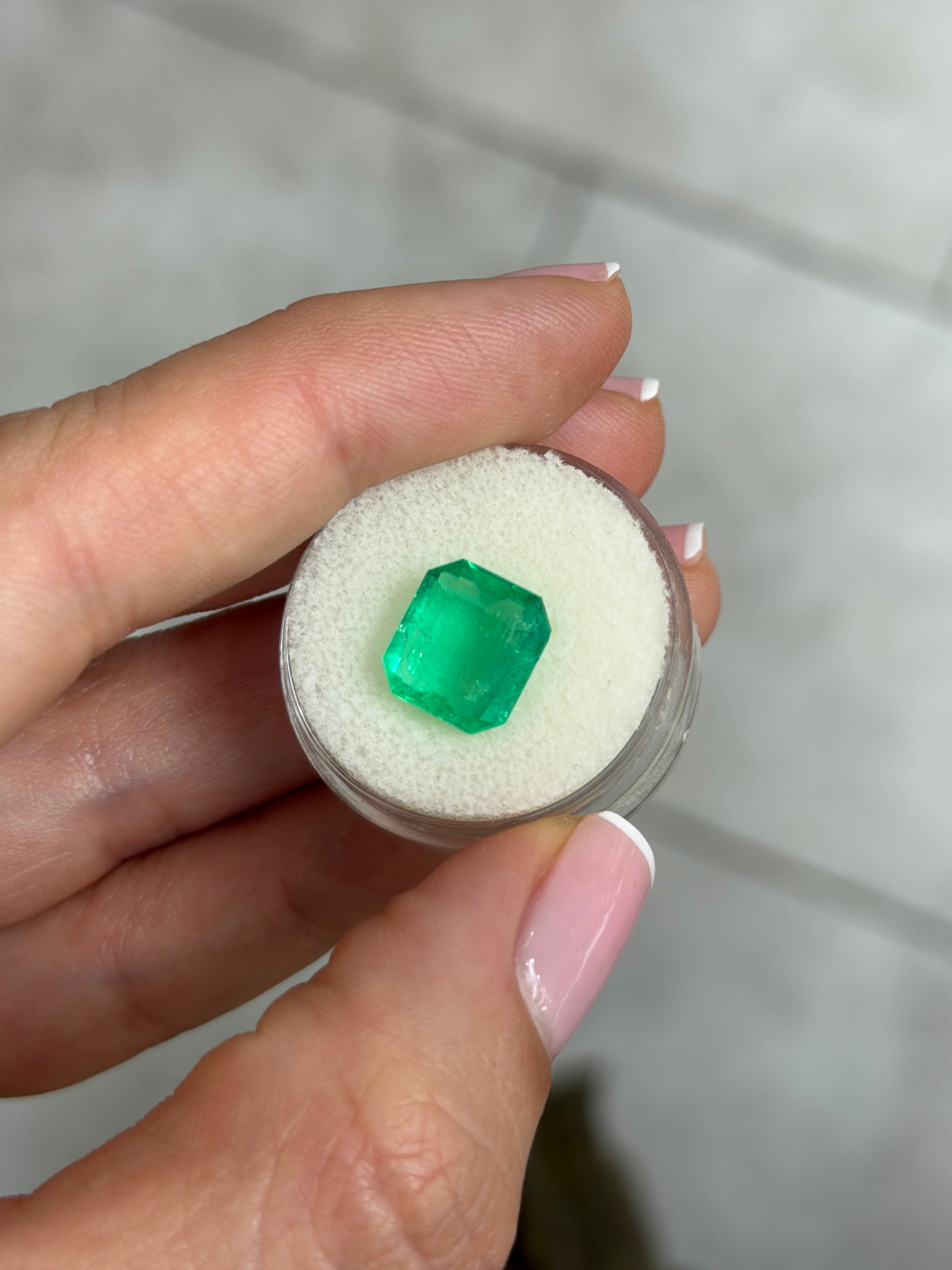 3.94 Carat 11x10 Yellowish Green Natural Loose Colombian Emerald-Asscher Cut