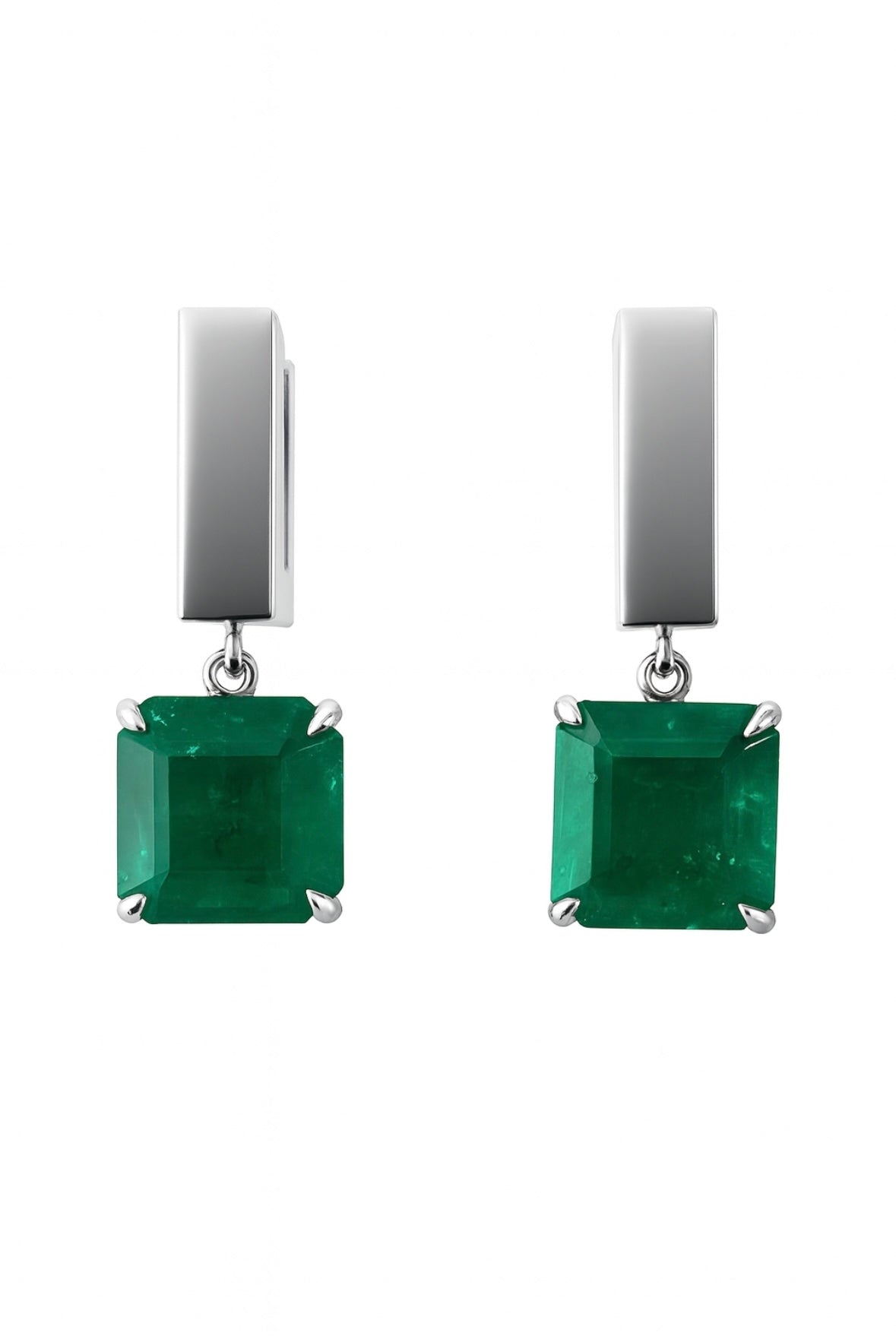 3.94tcw Asscher Cut Emerald Drop & Dangle Earrings 14K