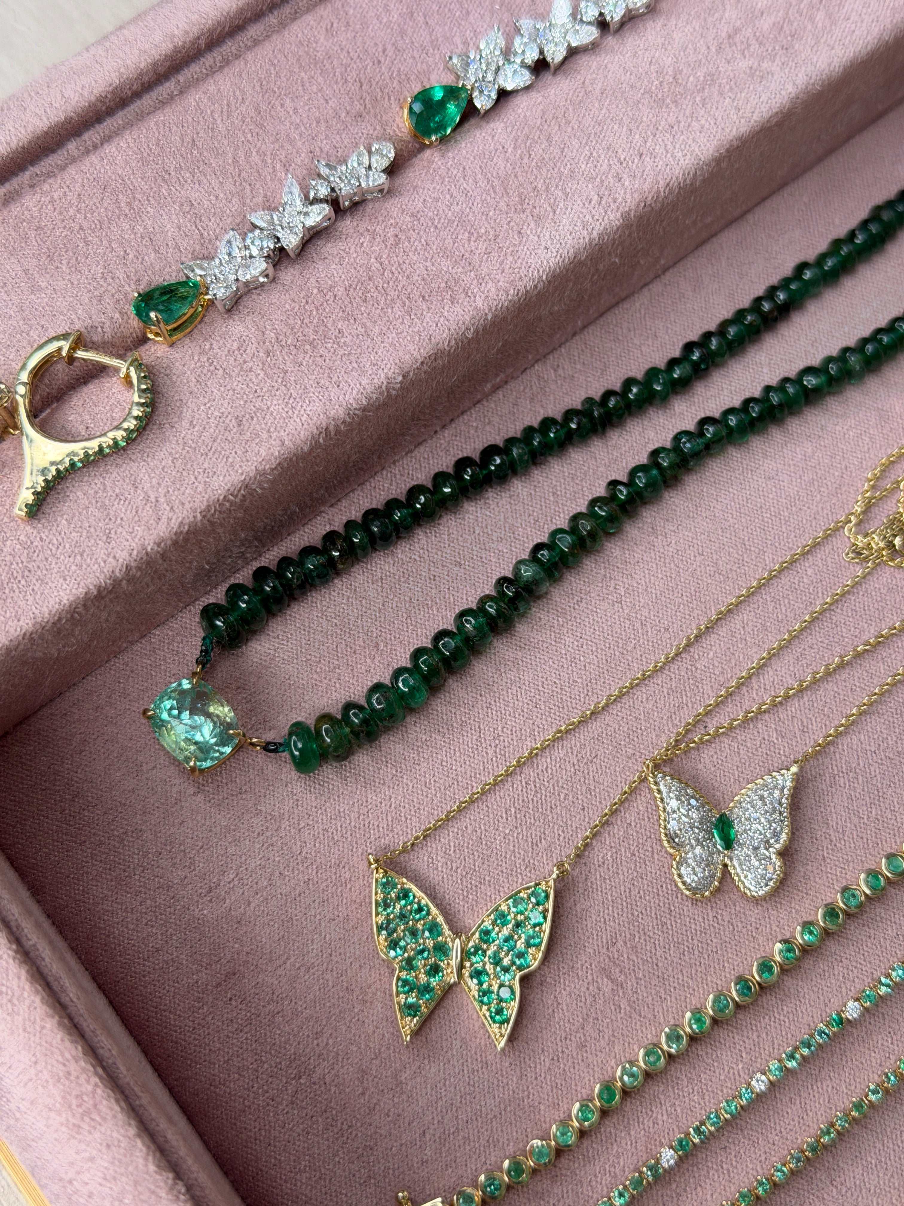 32 Carat Cushion Cut Emerald & Emerald Bead Necklace 14K - JR Colombian Emeralds