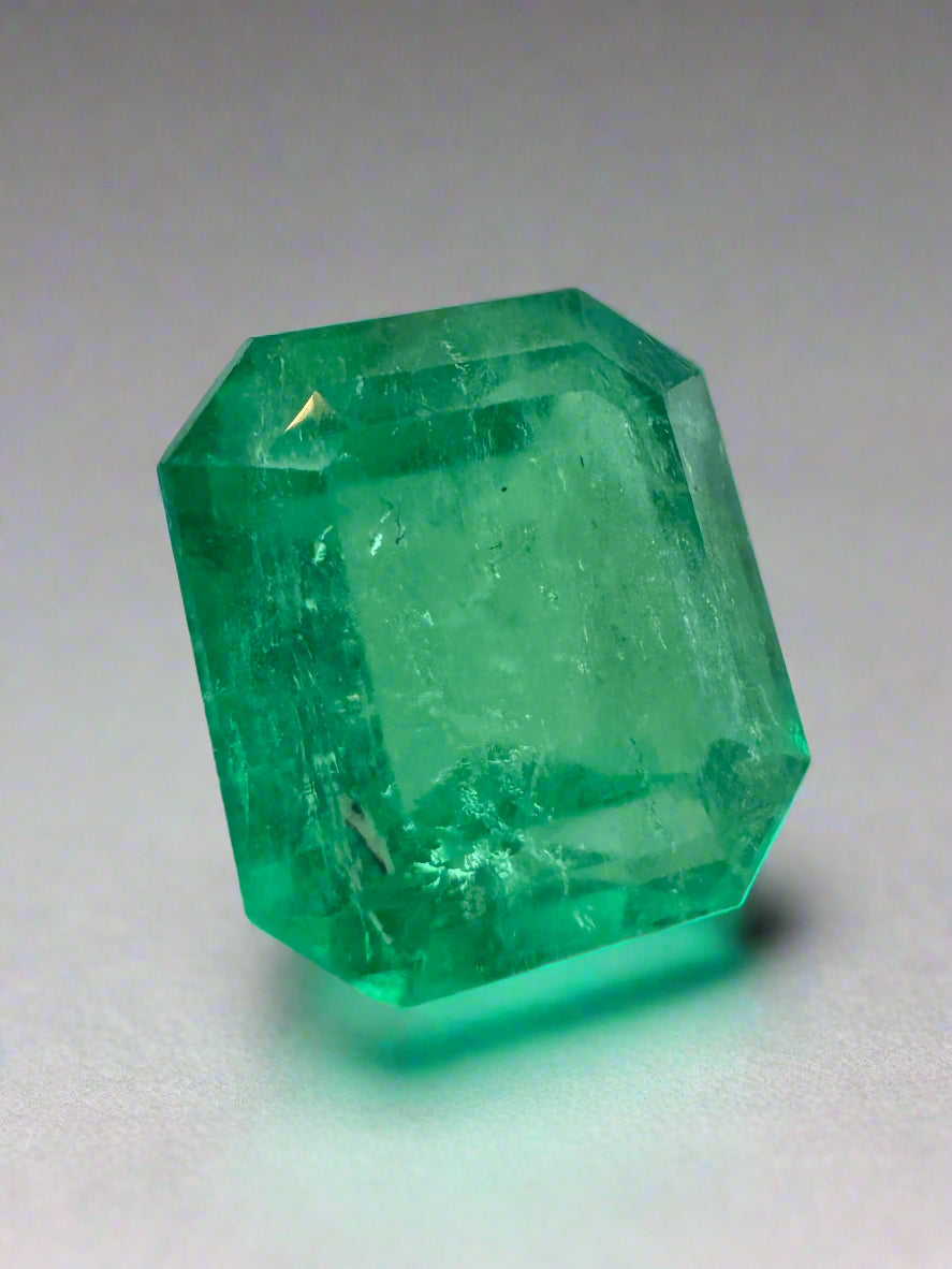 4.02 Carat Earth mined Colombian emerald gemstone, 9x8mm, medium yellowish green, loose natural gem by JR Colombian Emeralds