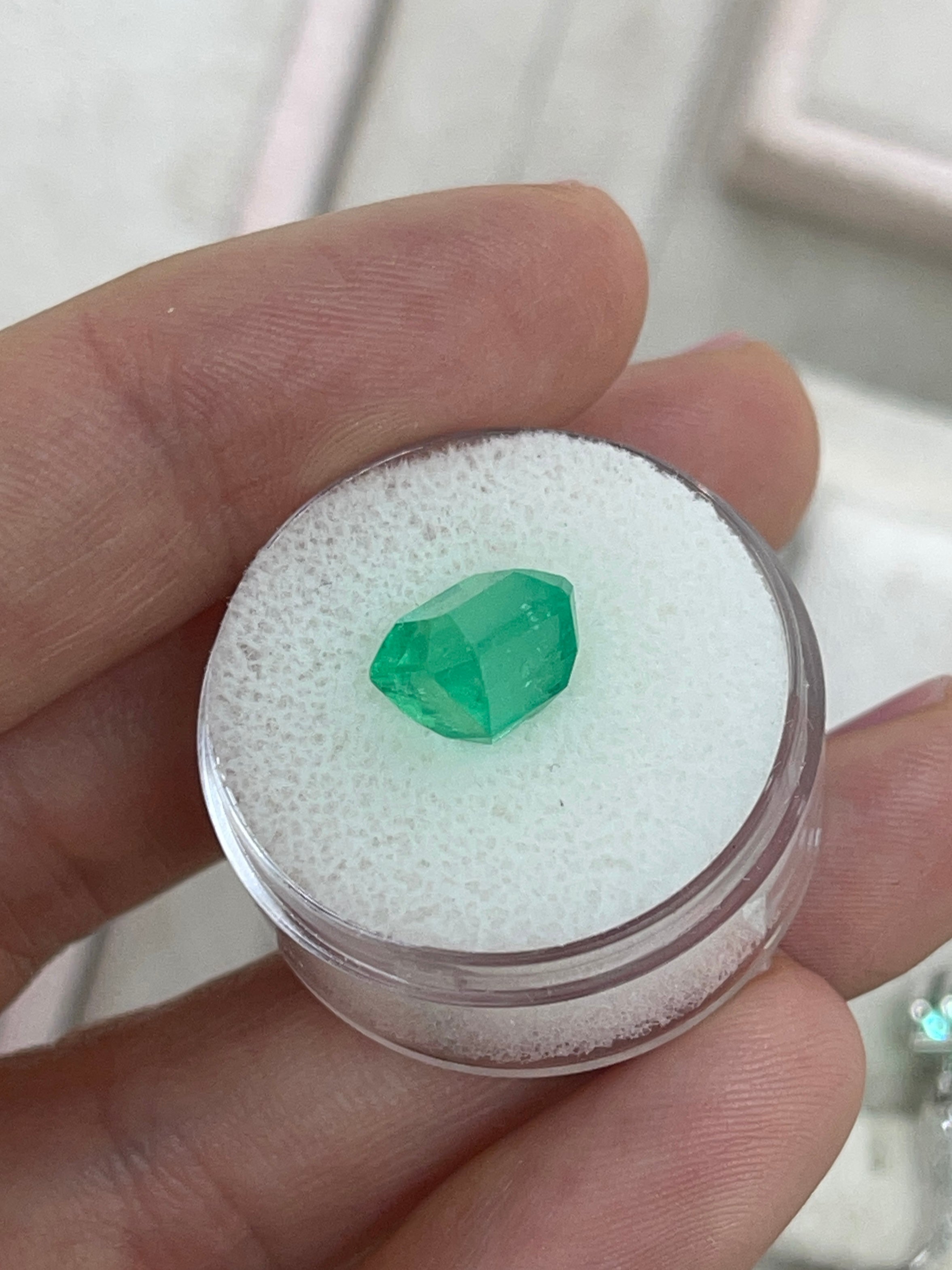 4.02 carat earth-mined Colombian emerald gemstone, 9x8mm medium yellowish green loose natural gem from JR Colombian Emeralds