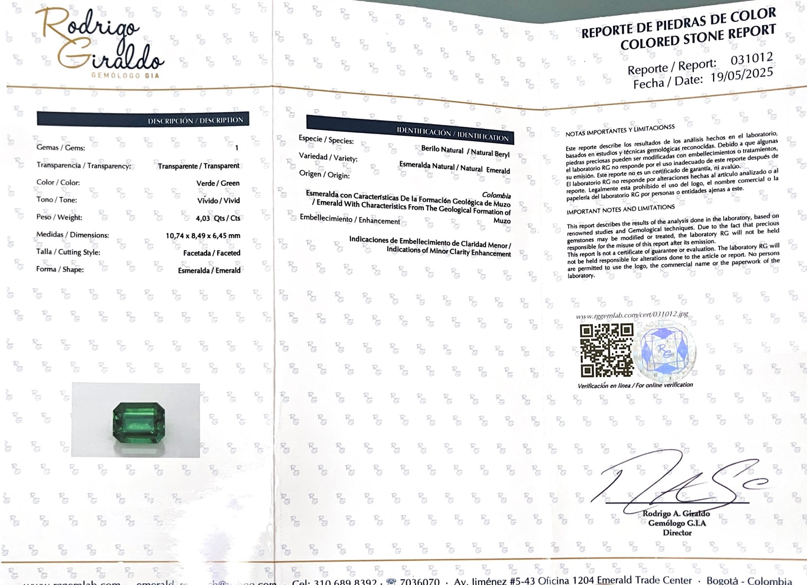 Vivid 4.03 carat AAA Minor Oil Colombian Emerald loose gemstone, emerald cut, natural Muzo Colombian emerald from JR Colombian Emeralds
