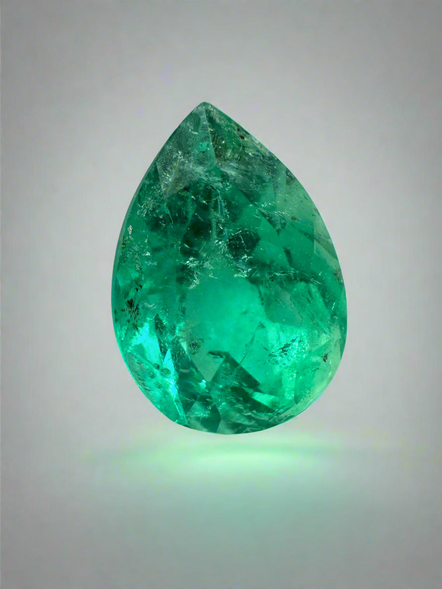 4.09 Carat 12x9 Freckled Bluish Green Pear Loose Colombian Emerald - JR Colombian Emeralds