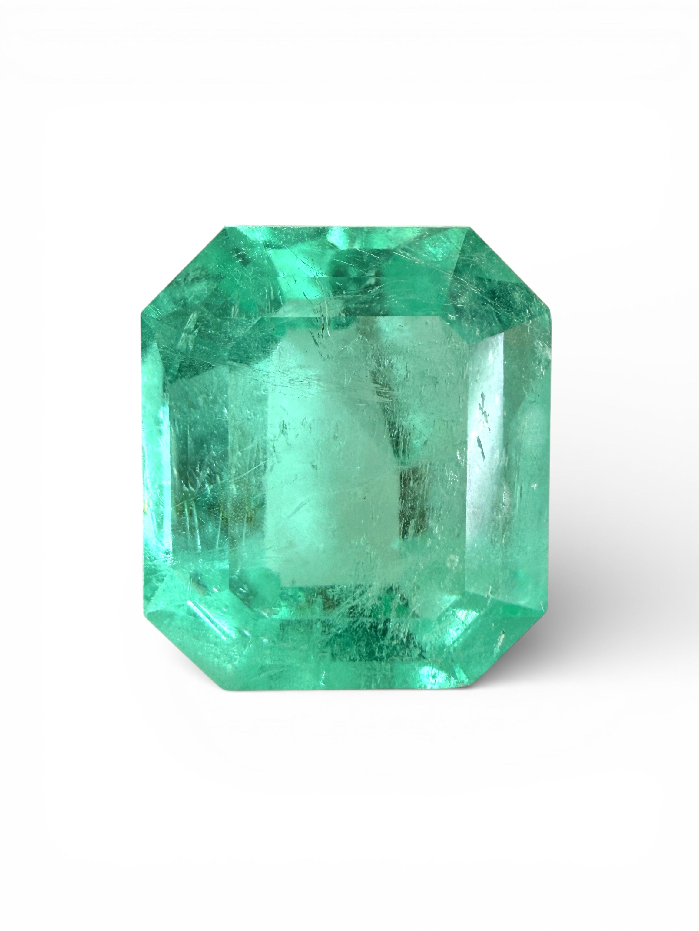 Natural 4.12 carat medium light bluish green Colombian emerald loose gemstone, chunky emerald cut, from JR Colombian Emeralds.