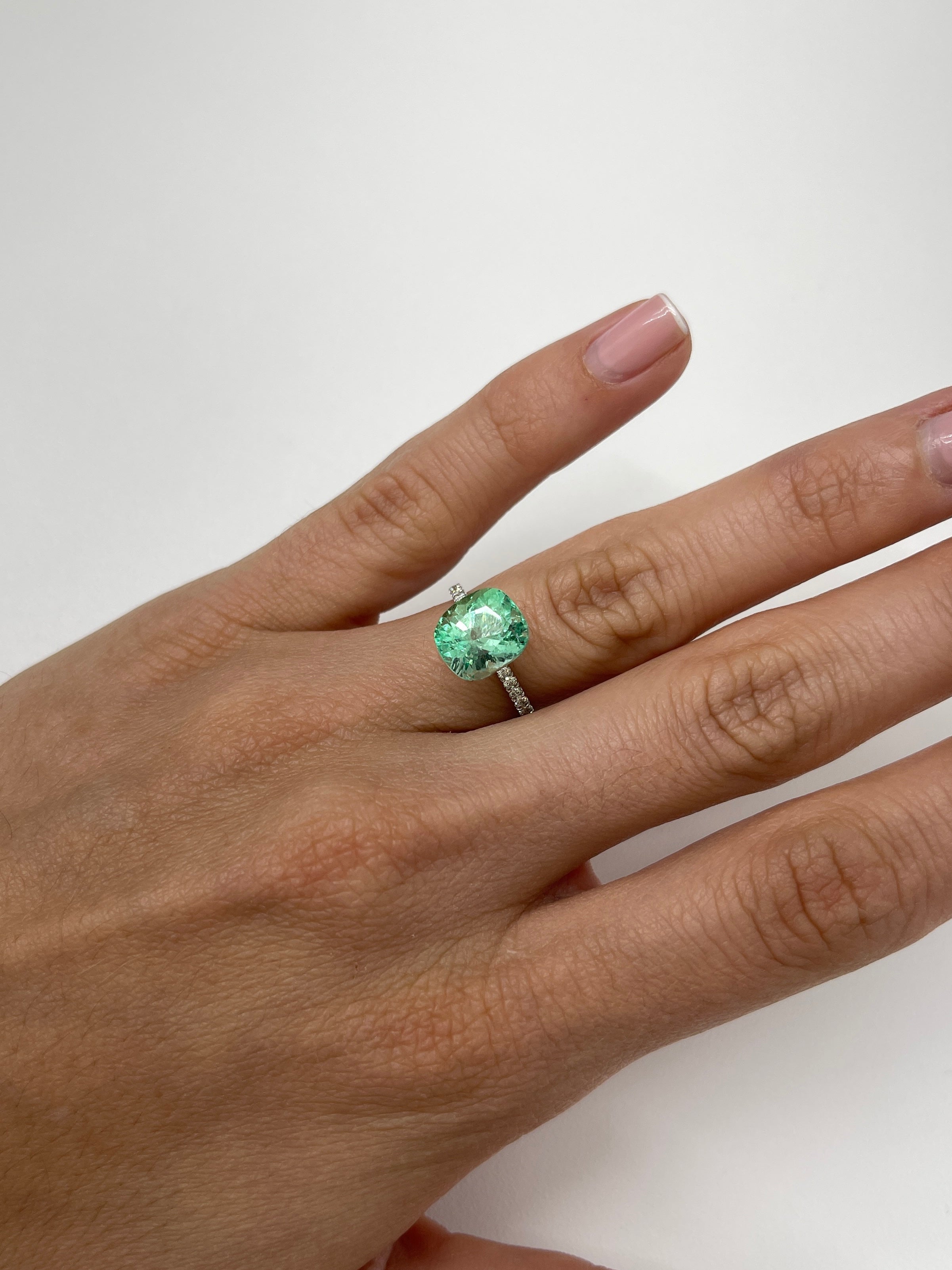 4.13 Carat 10x9 Pastel Yellowish Green Natural Loose Colombian Emerald-Cushion Cut - JR Colombian Emeralds