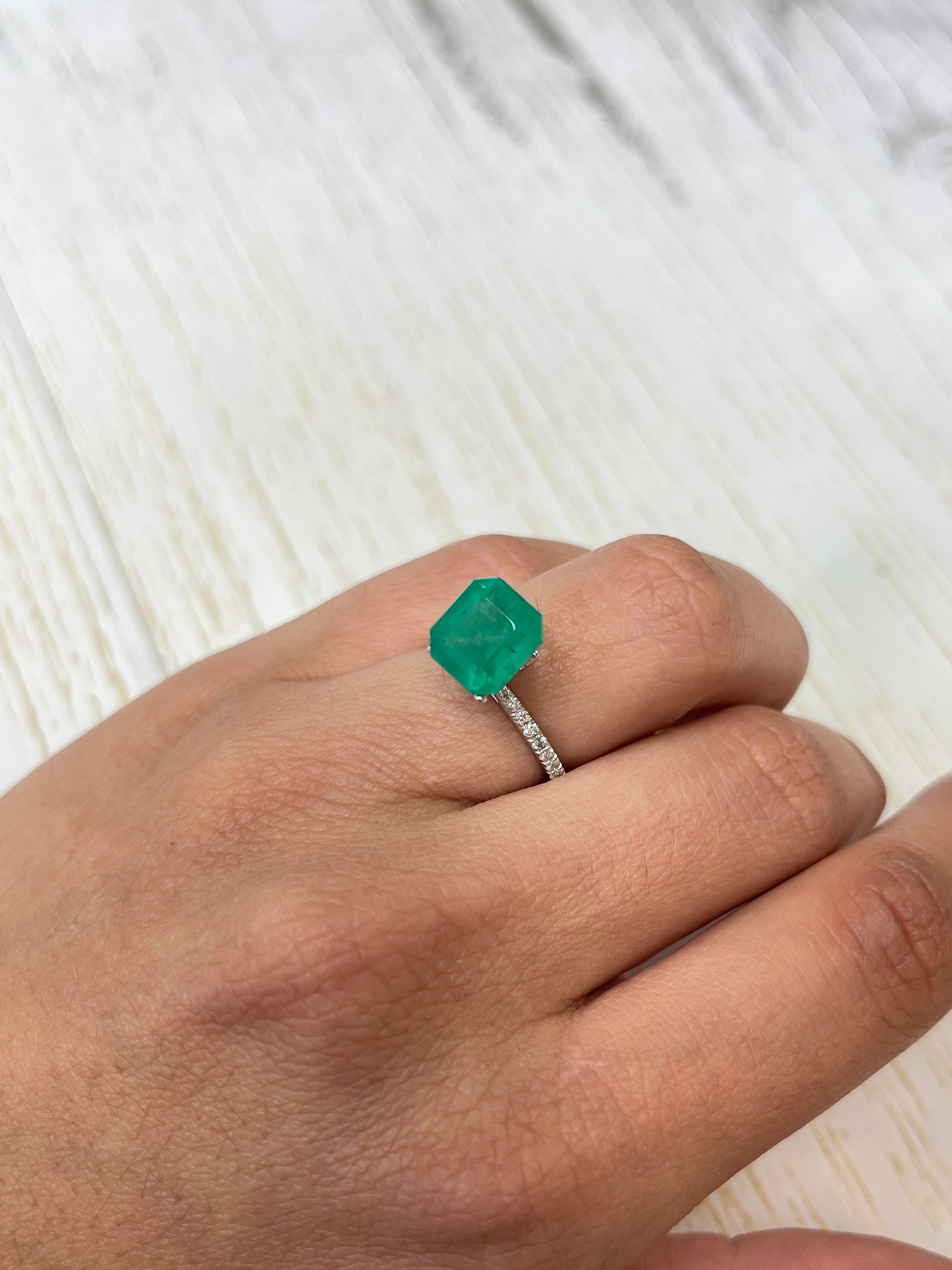 Forest green Colombian emerald, 4.34 carats, 9.5x9mm Asscher cut, from JR Colombian Emeralds.