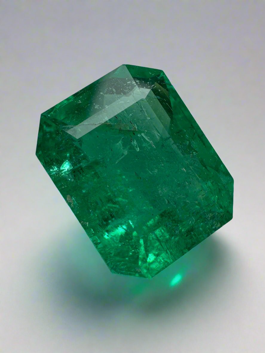 Deep green 4.36 carat natural Zambian emerald cut loose gemstone by JR Colombian Emeralds, featuring an 11x9 mm rectangular shape.