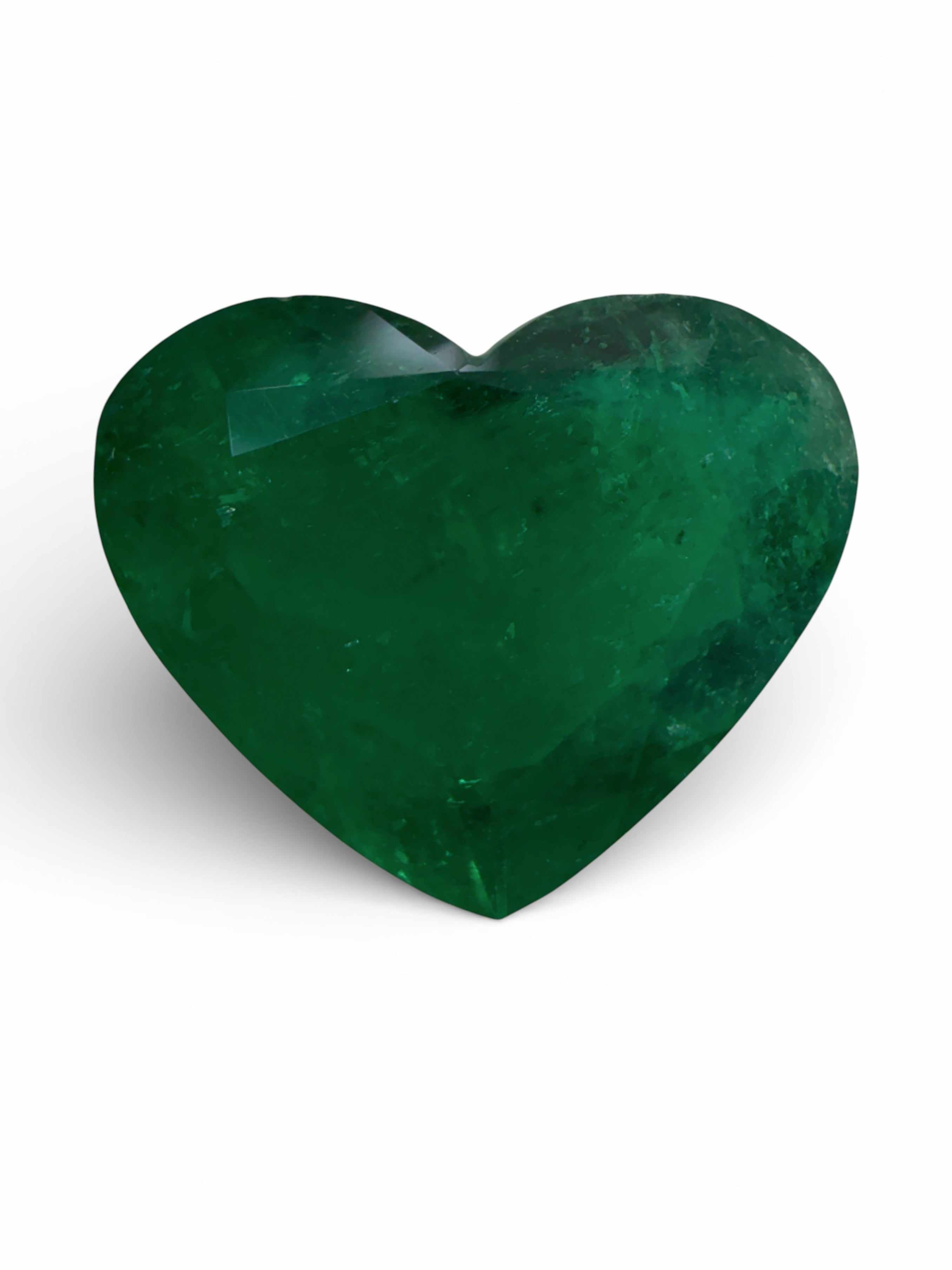 4.46 carat AAA+ intense green Colombian emerald loose heart cut gemstone by JR Colombian Emeralds
