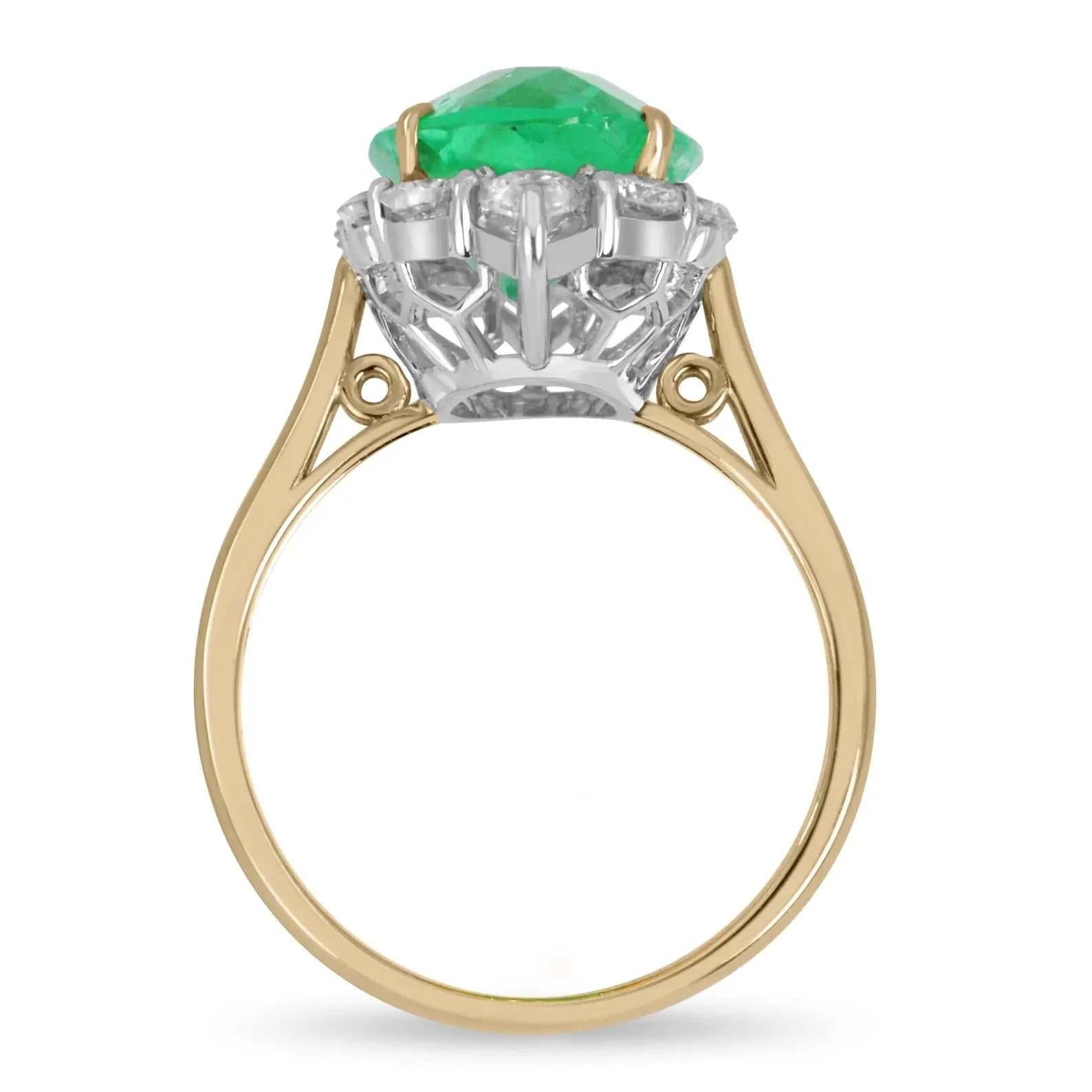 4.55tcw 18K Natural Oval Emerald & Diamond Halo Engagement Ring - JR Colombian Emeralds