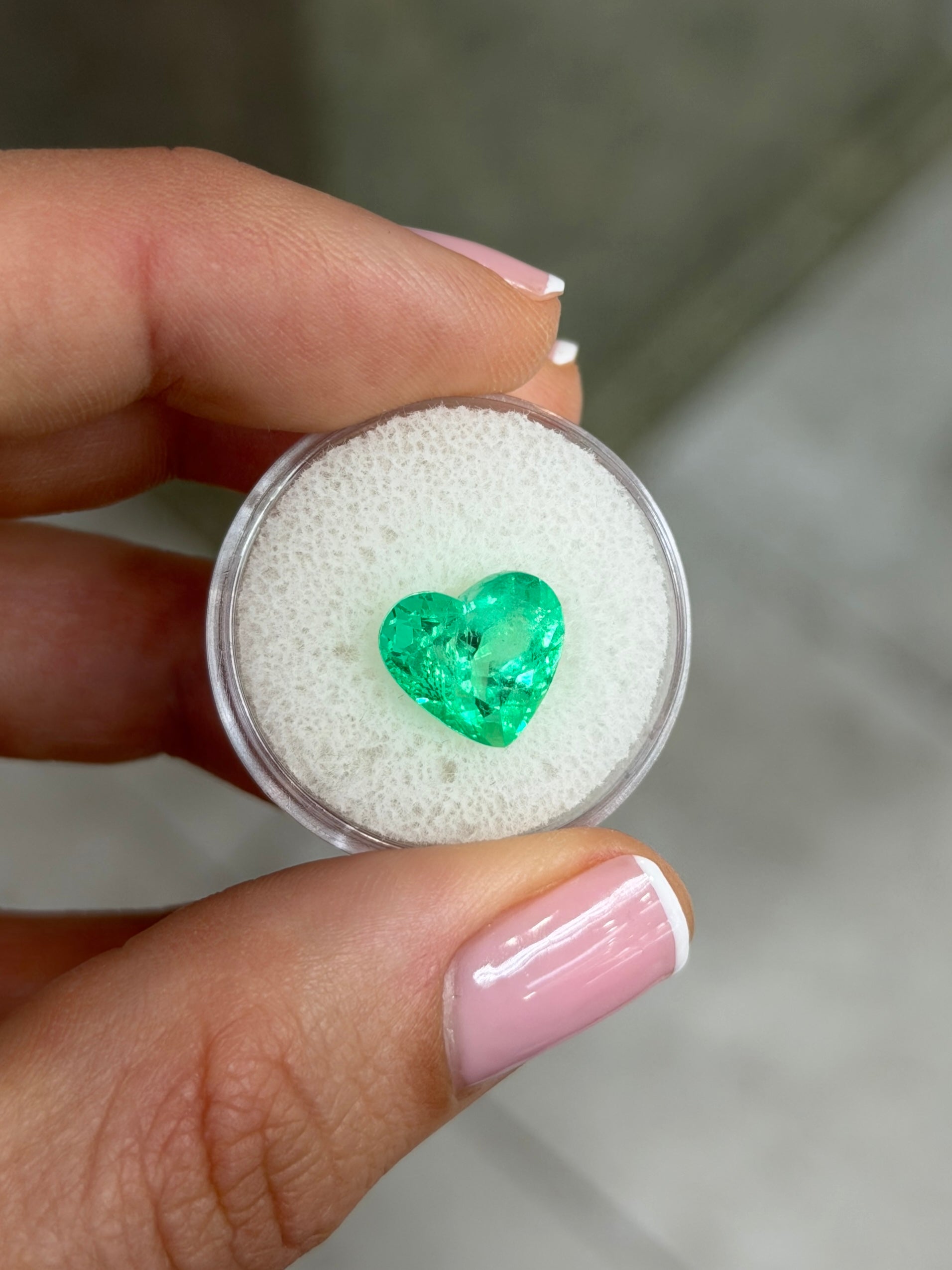 Natural 4.83 carat electric green Colombian emerald loose heart cut gemstone by JR Colombian Emeralds.