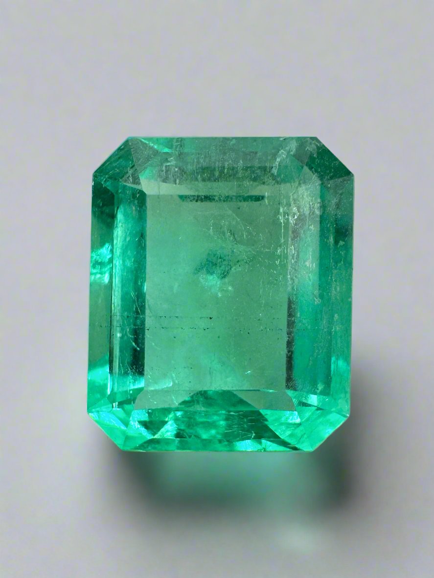 Crystalline 5.02 carat natural Colombian emerald loose gemstone with classic emerald cut, 11.5x9mm, from JR Colombian Emeralds.